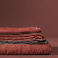 Mantel Autour Du Lin - Rojo Marsala Festón - Gris Claro