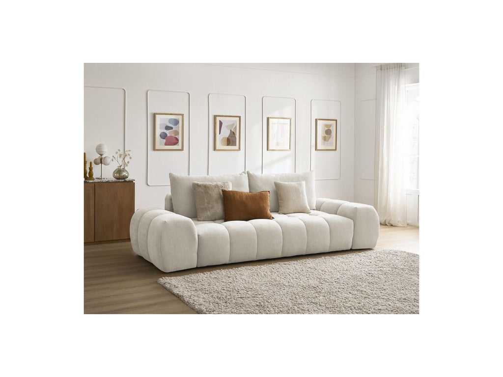 Everest - Canapé Droit Fixe 3 Places - Tissu Texturé - 2 Coussins