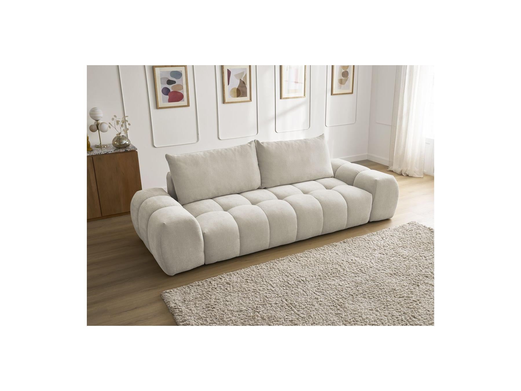 Everest - Canapé Droit Fixe 3 Places - Tissu Texturé - 2 Coussins