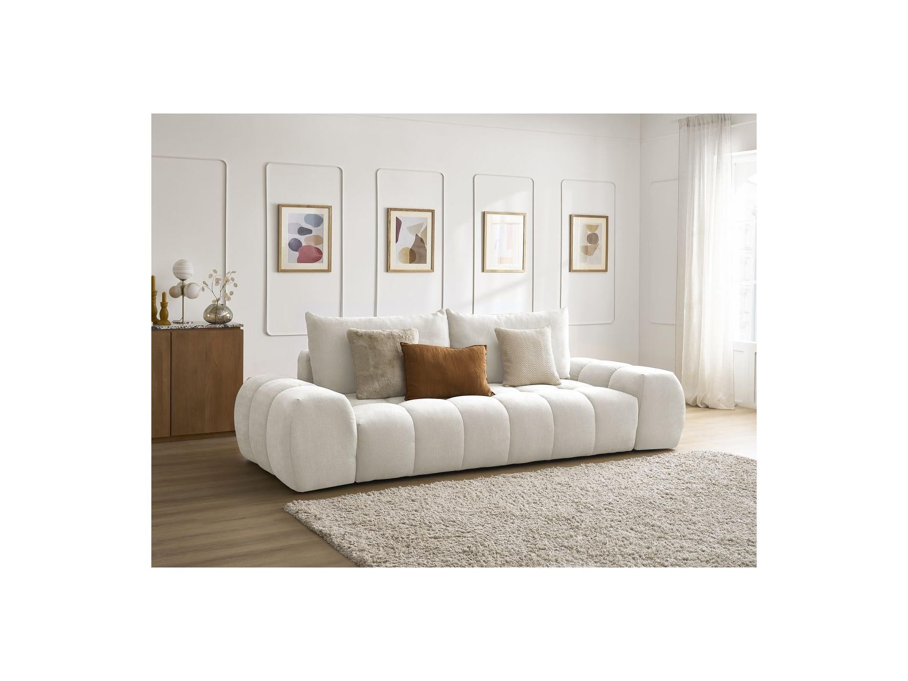 Everest - Canapé Droit Fixe 3 Places - Tissu Texturé - 2 Coussins