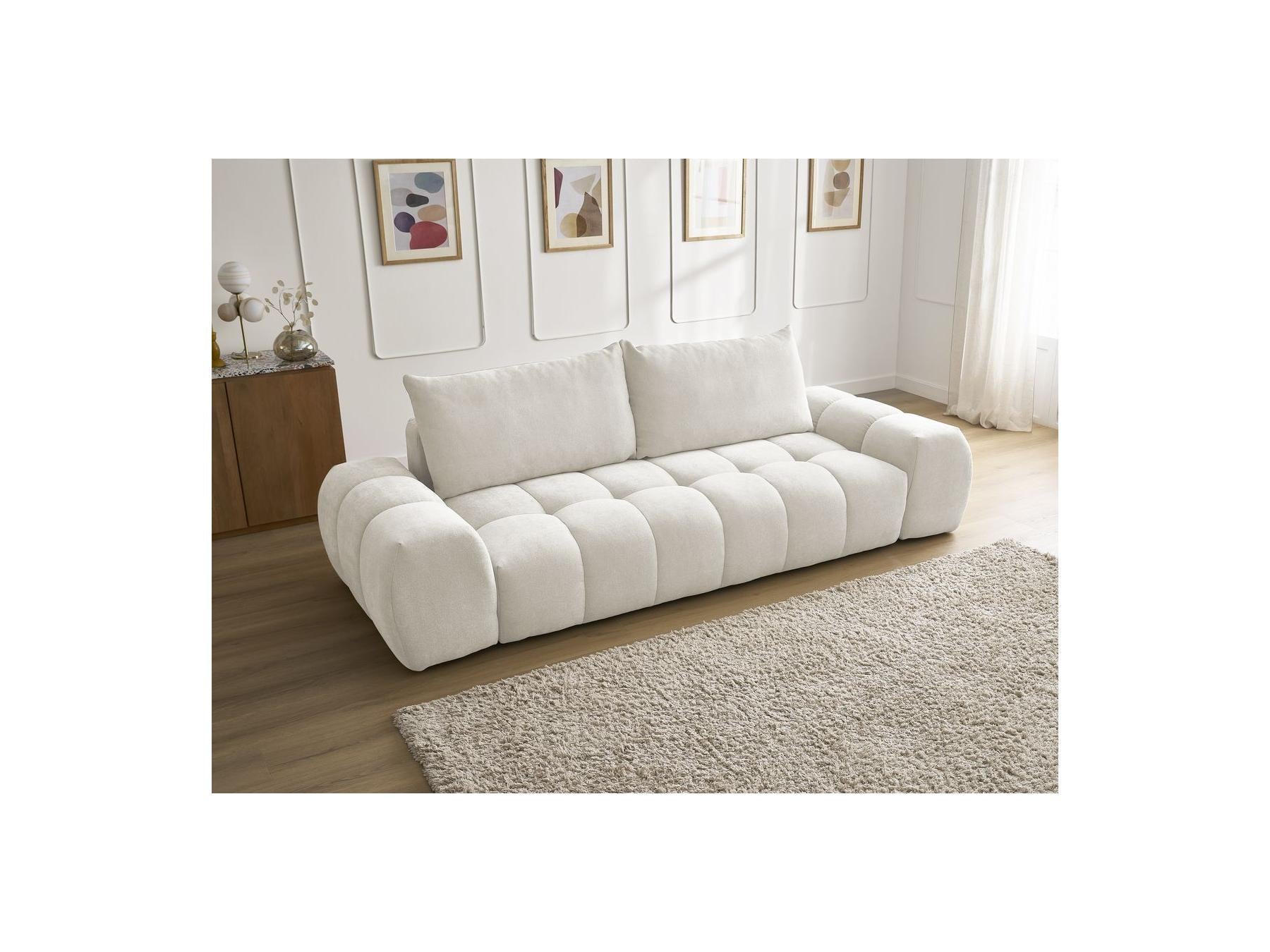 Everest - Canapé Droit Fixe 3 Places - Tissu Texturé - 2 Coussins