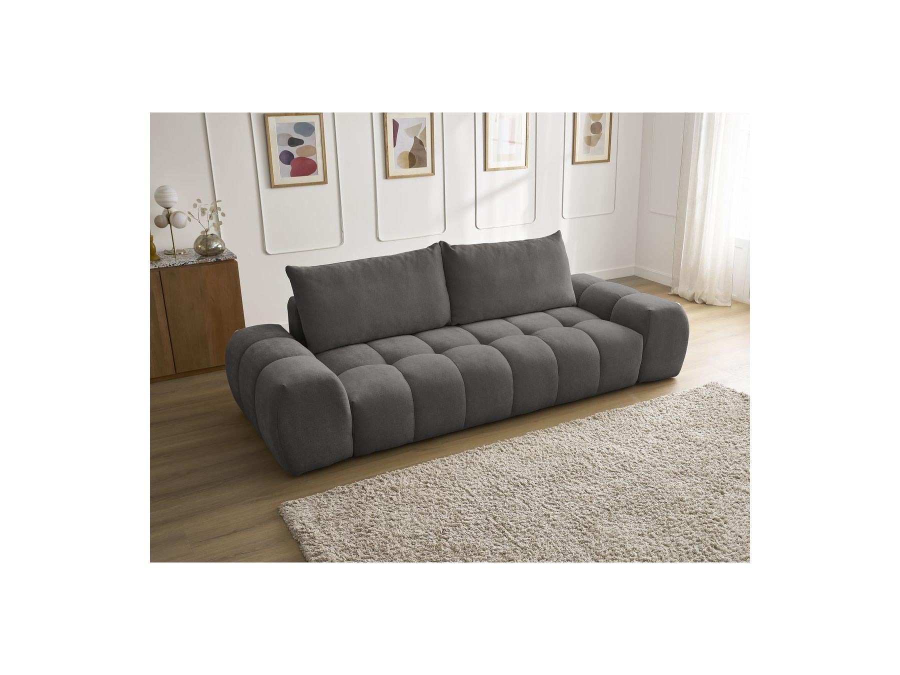 Everest - Canapé Droit Fixe 3 Places - Tissu Texturé - 2 Coussins