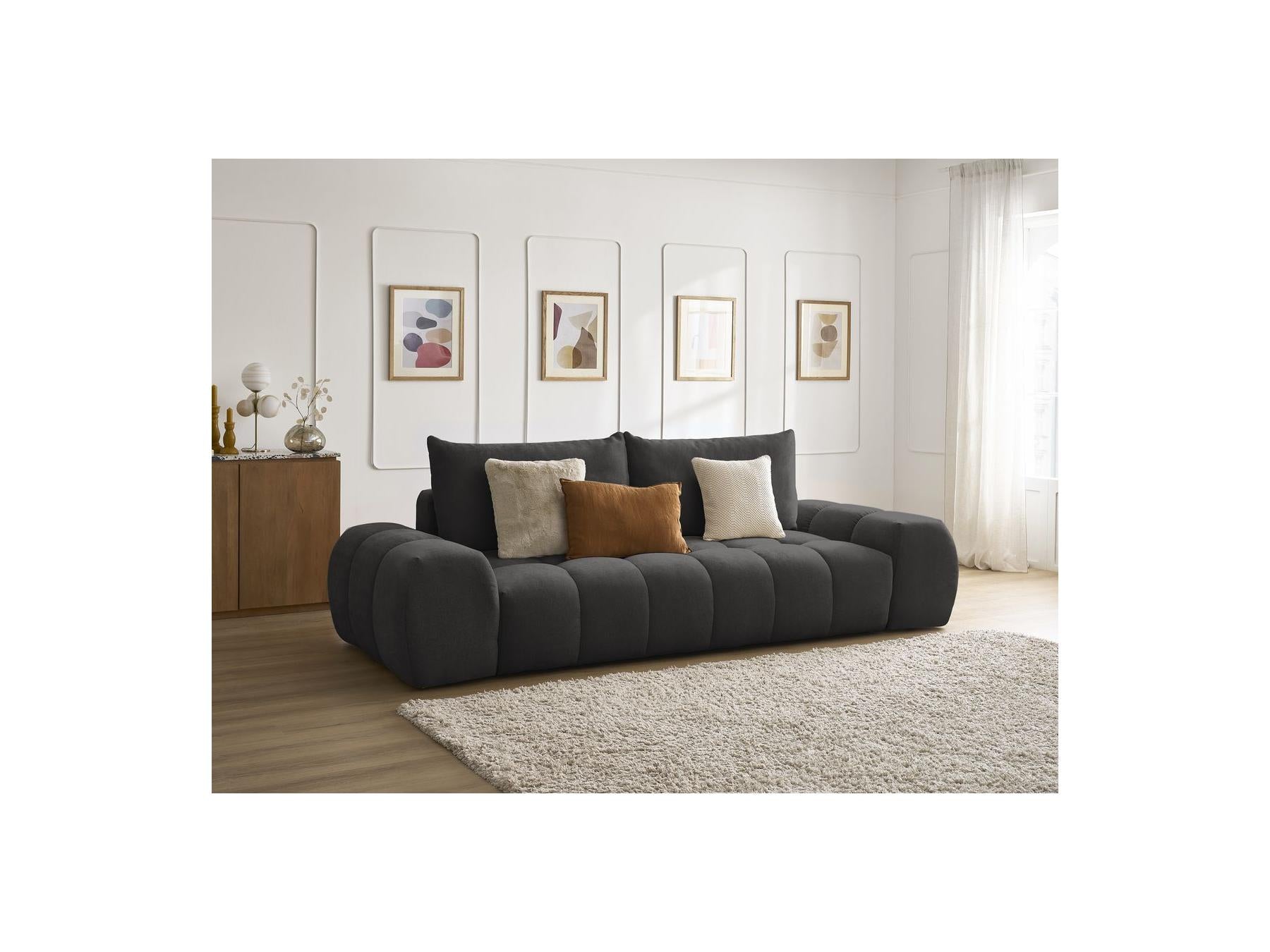 Everest - Canapé Droit Fixe 3 Places - Tissu Texturé - 2 Coussins