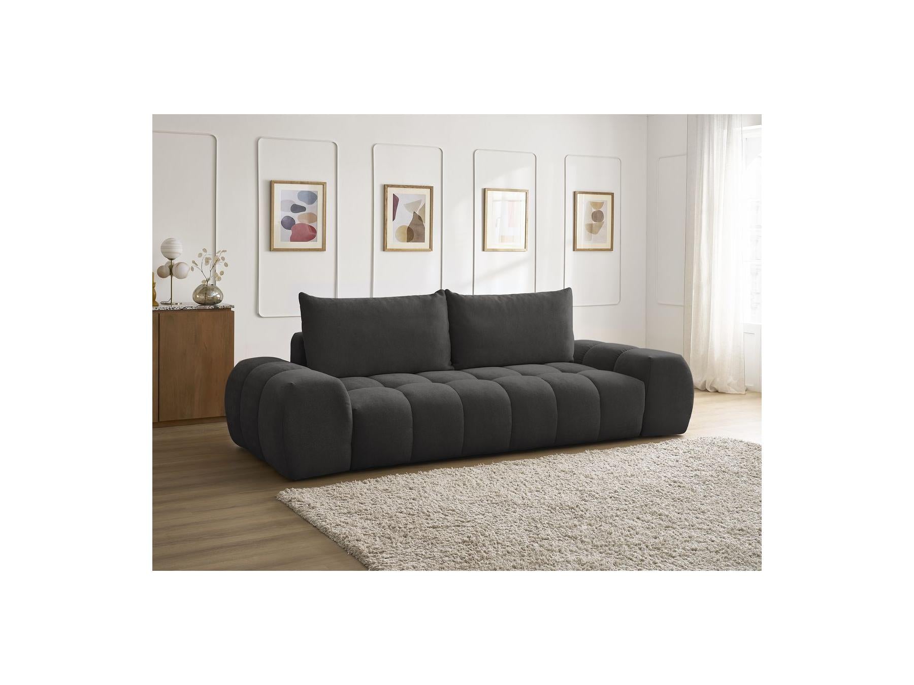 Everest - Canapé Droit Fixe 3 Places - Tissu Texturé - 2 Coussins