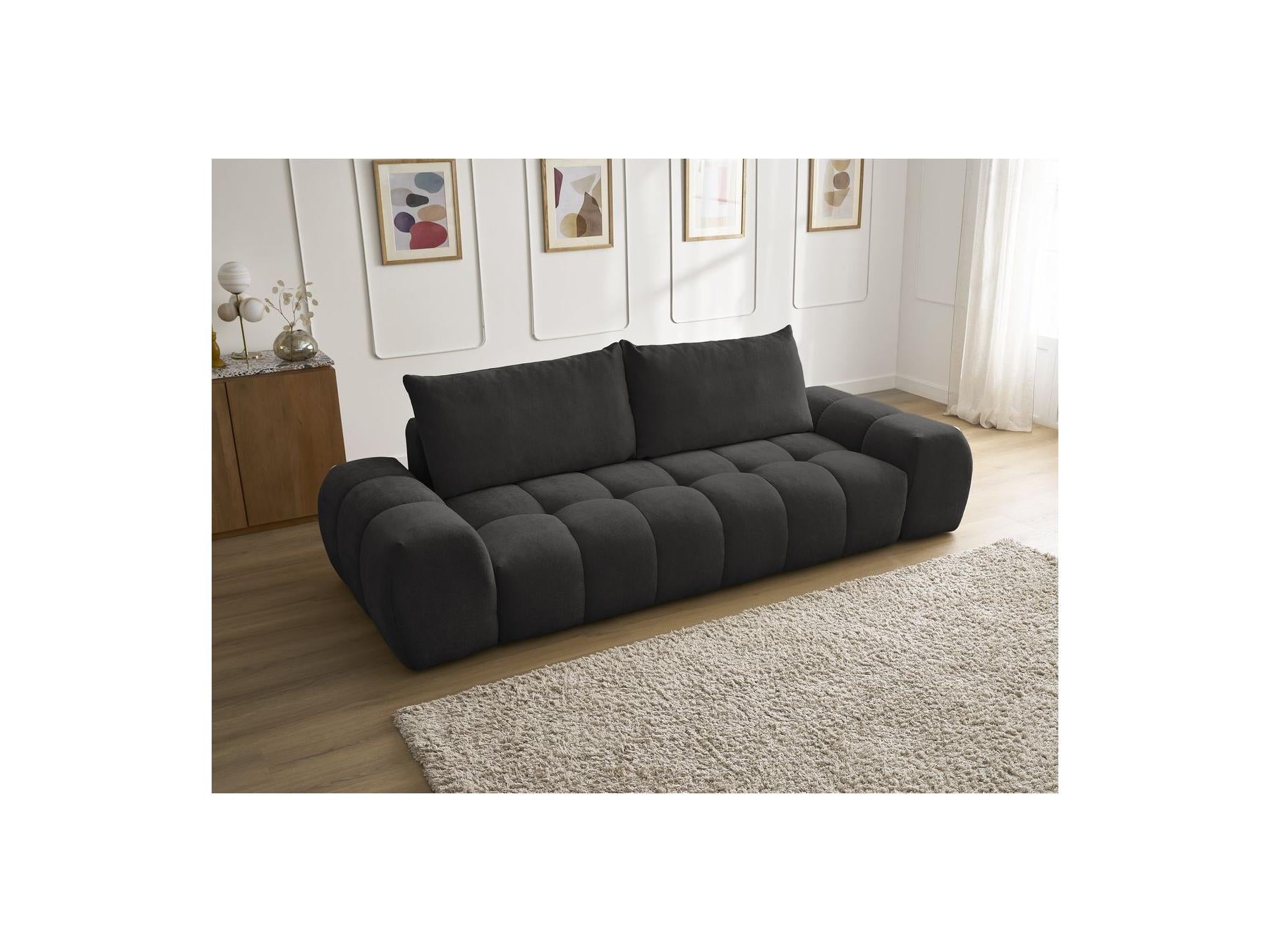 Everest - Canapé Droit Fixe 3 Places - Tissu Texturé - 2 Coussins