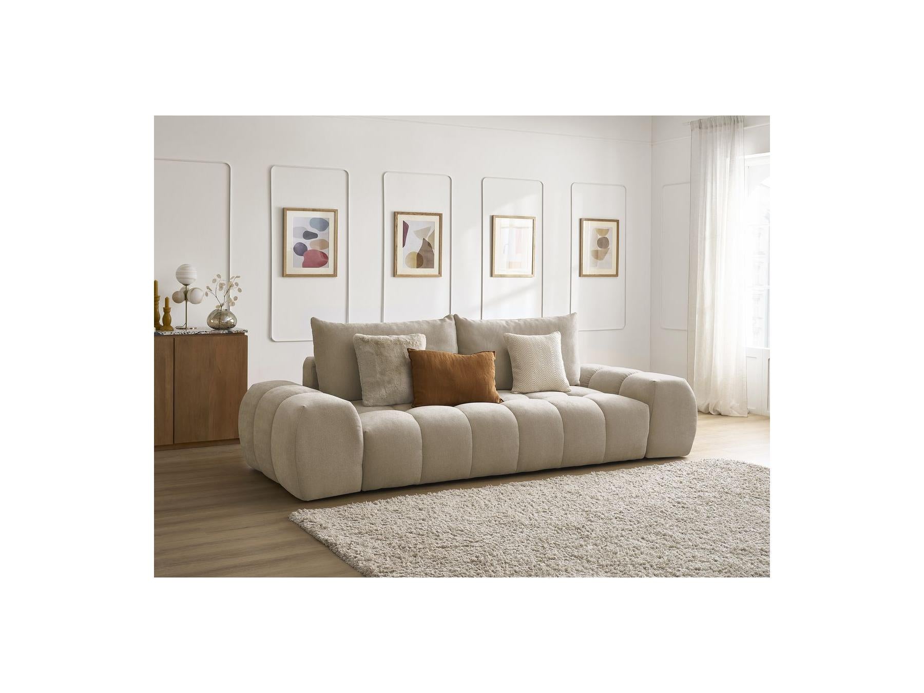 Everest - Canapé Droit Fixe 3 Places - Tissu Texturé - 2 Coussins