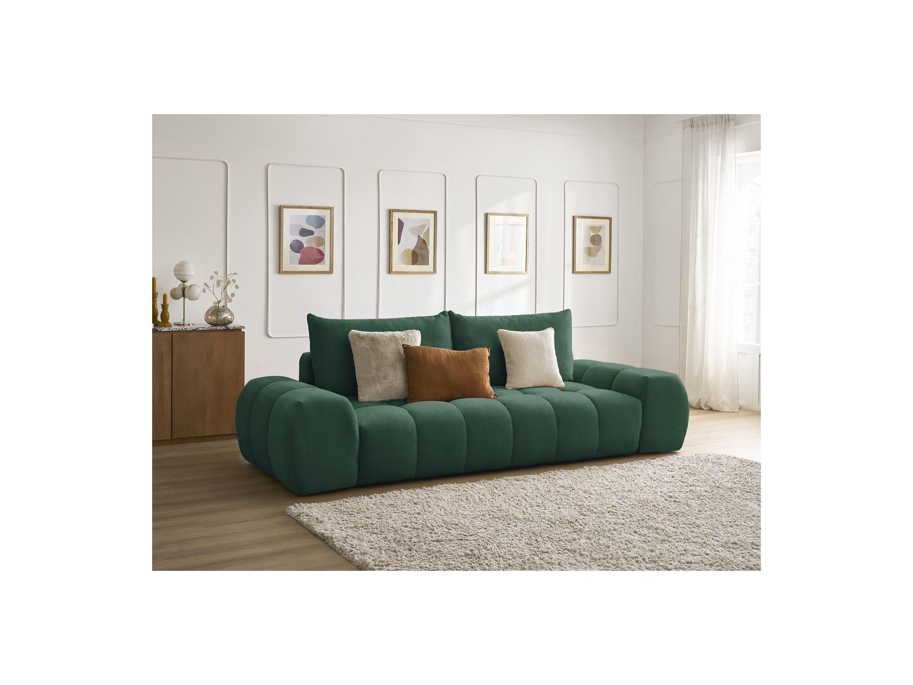 Everest - Canapé Droit Fixe 3 Places - Tissu Texturé - 2 Coussins