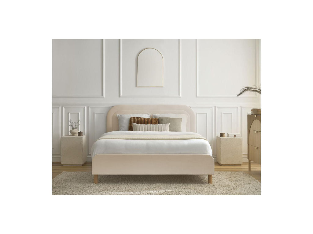 Cassiopee - Lit - Tissu Velours Avec Lattes Massives
