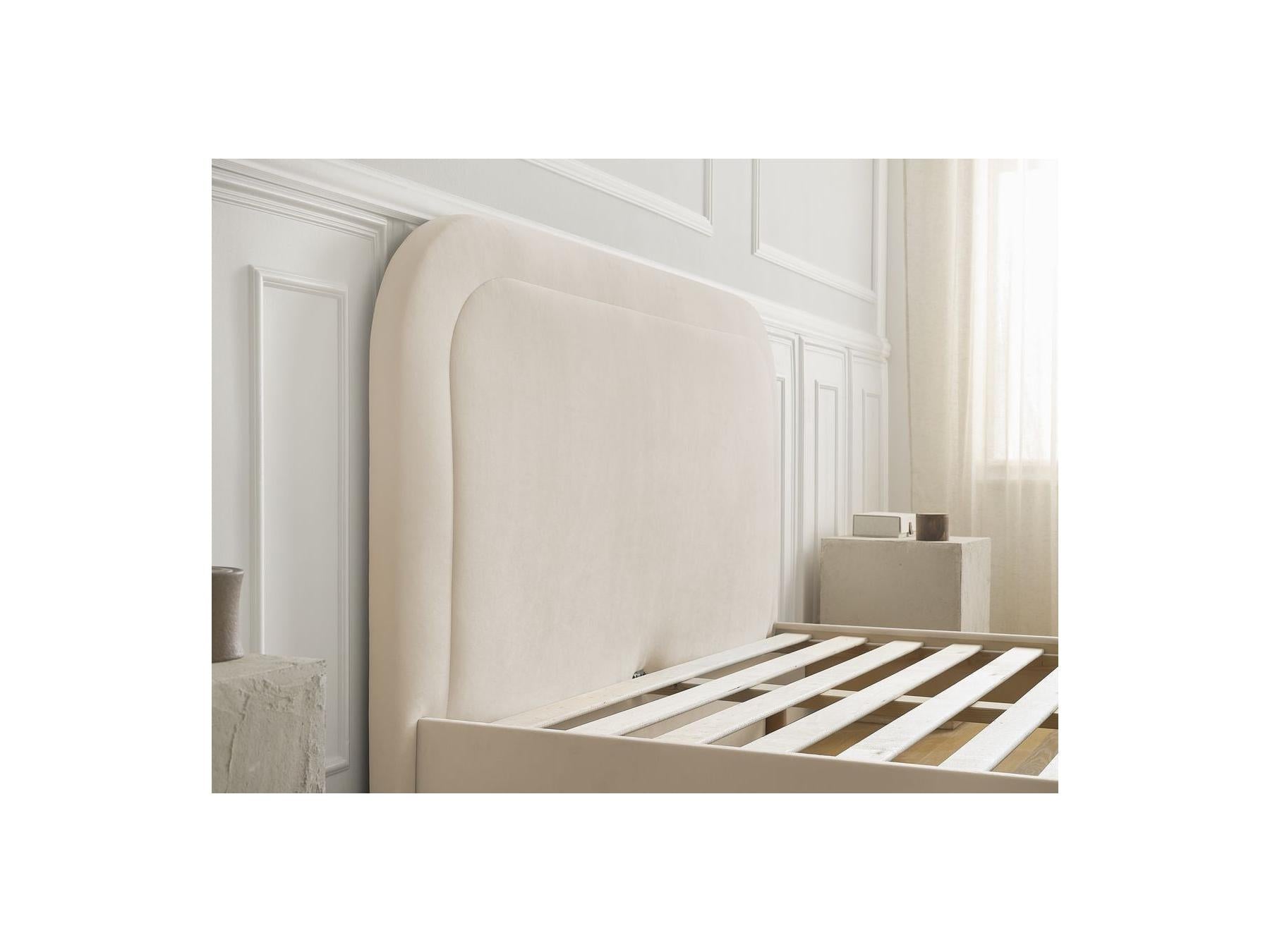 Cassiopee - Lit - Tissu Velours Avec Lattes Massives