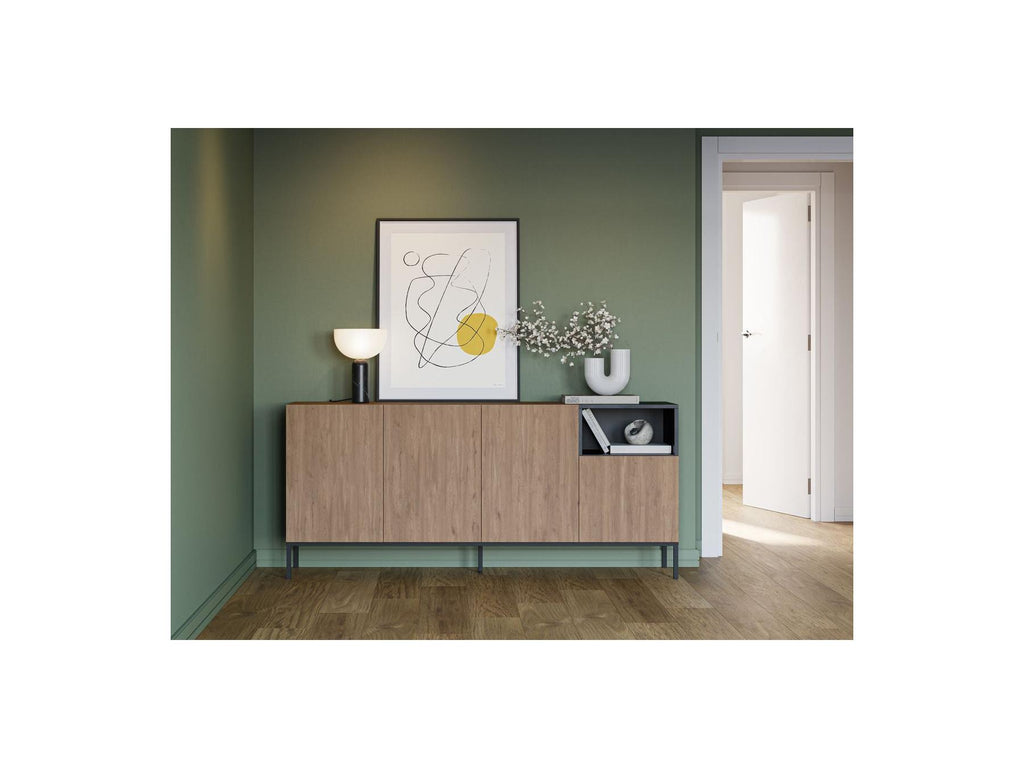 Cecilia - 4-Door Sideboard with 1 Alcove - Oak Effect