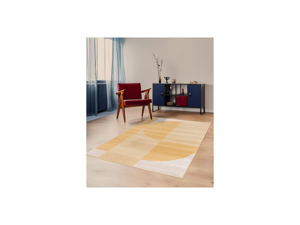 Irena - Tapis Poils Ras - Motif Abstrait - Jaune