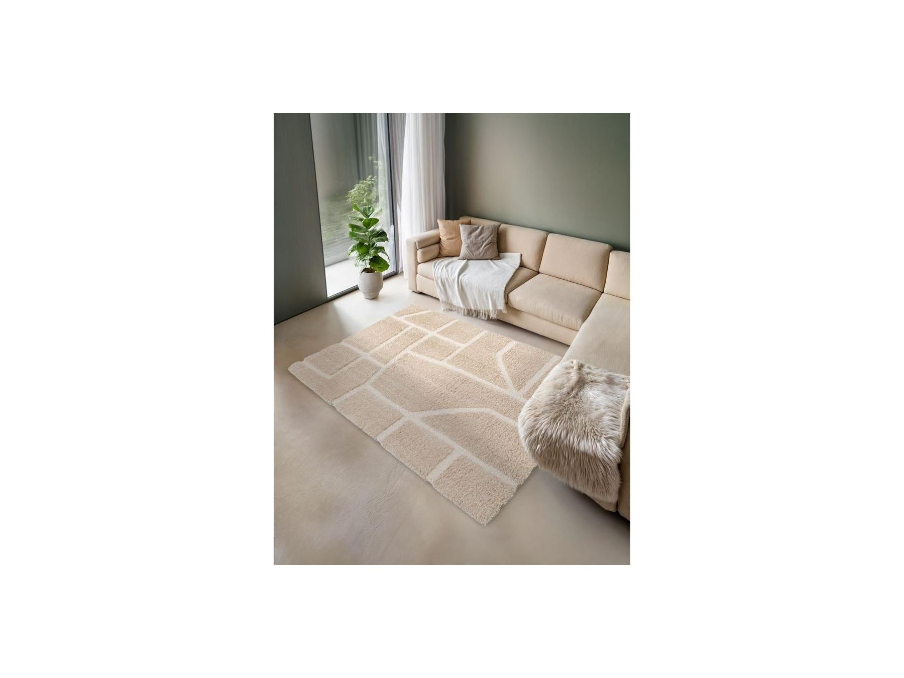 Marina - Alfombra de pelo largo - Motivo gráfico - Beige