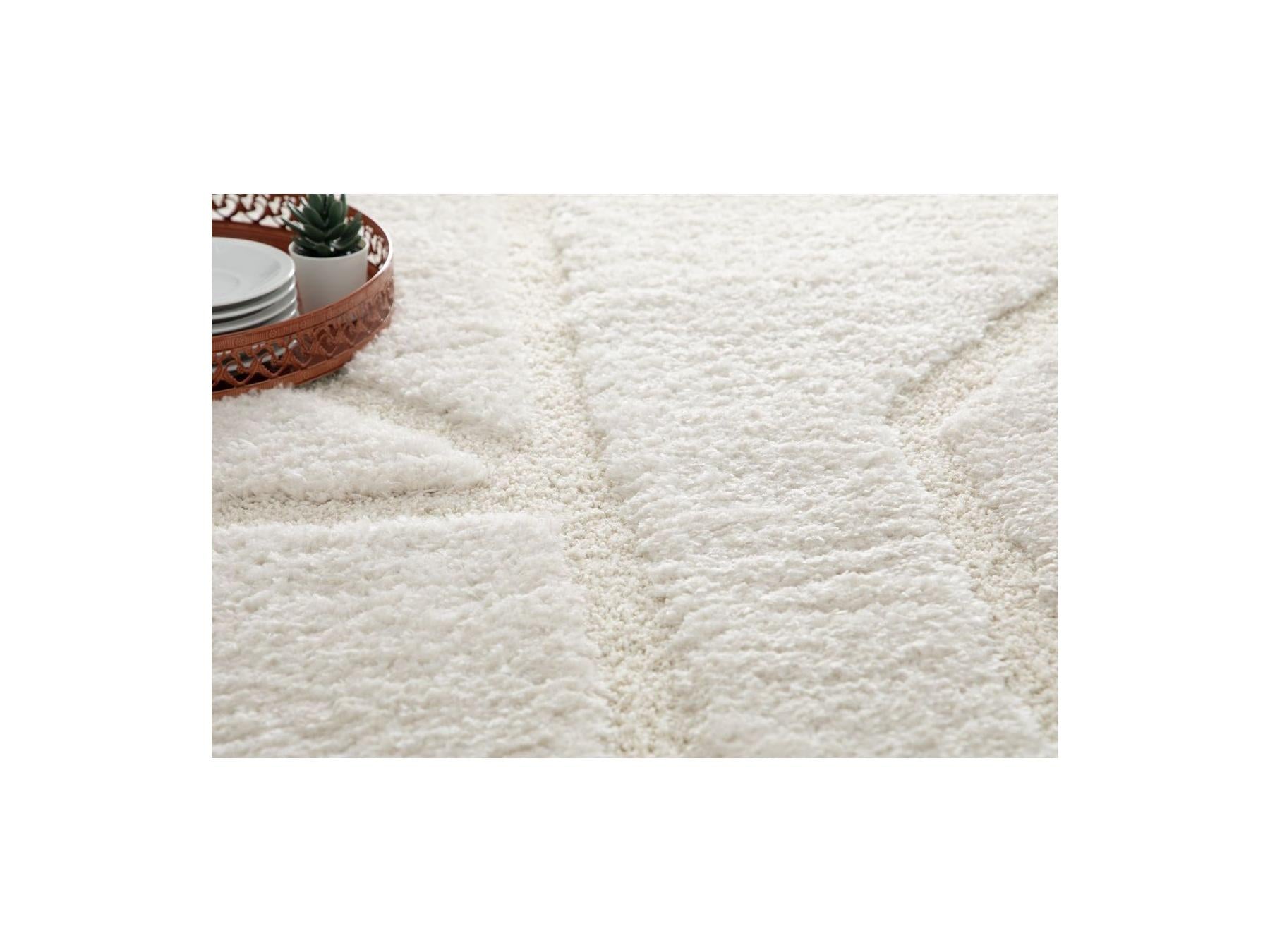 Marina - Tapis Poils Longs - Motif Graphique - Ecru