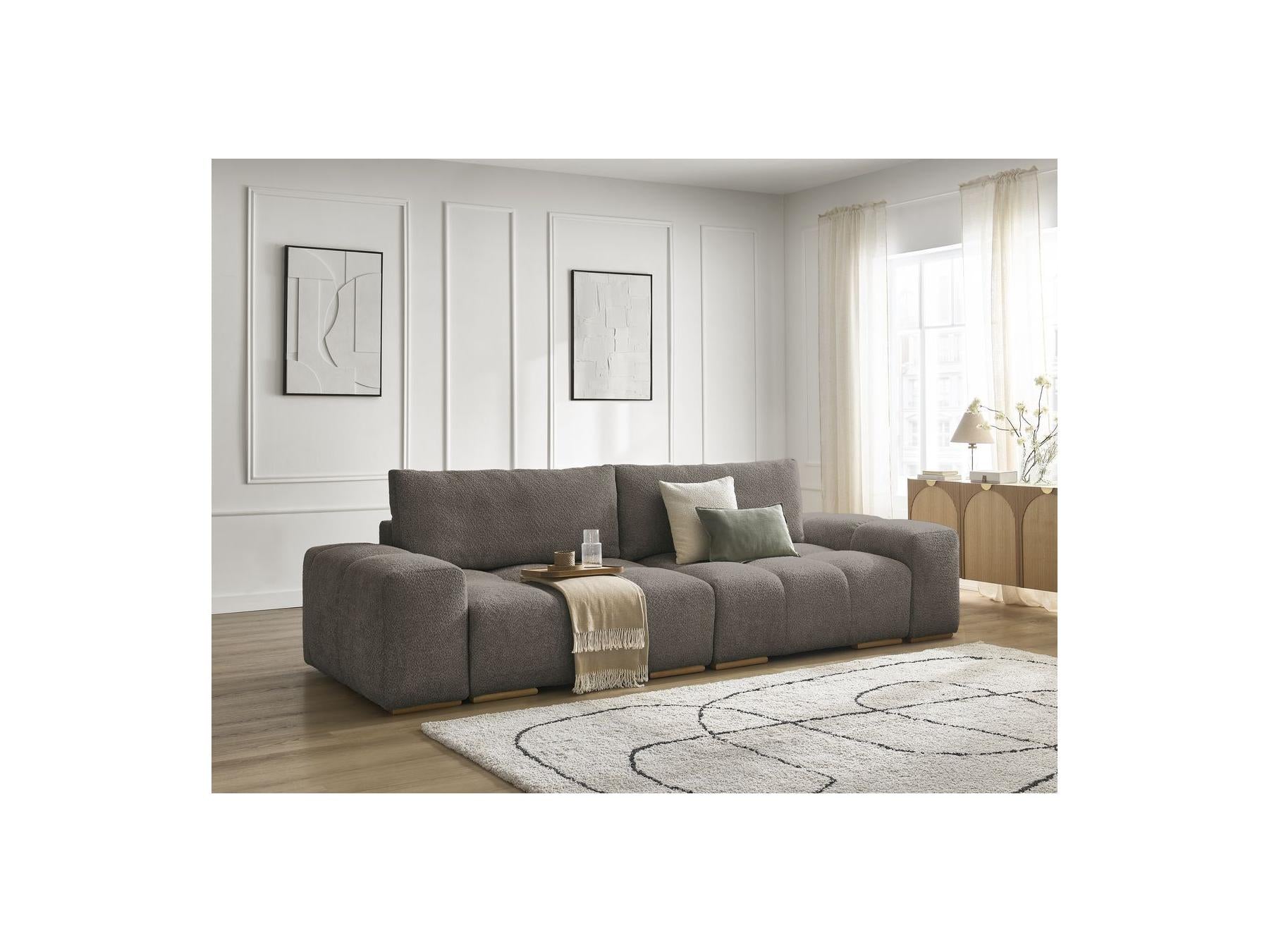 Anakin - Fixed Straight 3-Seater Sofa - Bouclé Fabric - 2 Cushions
