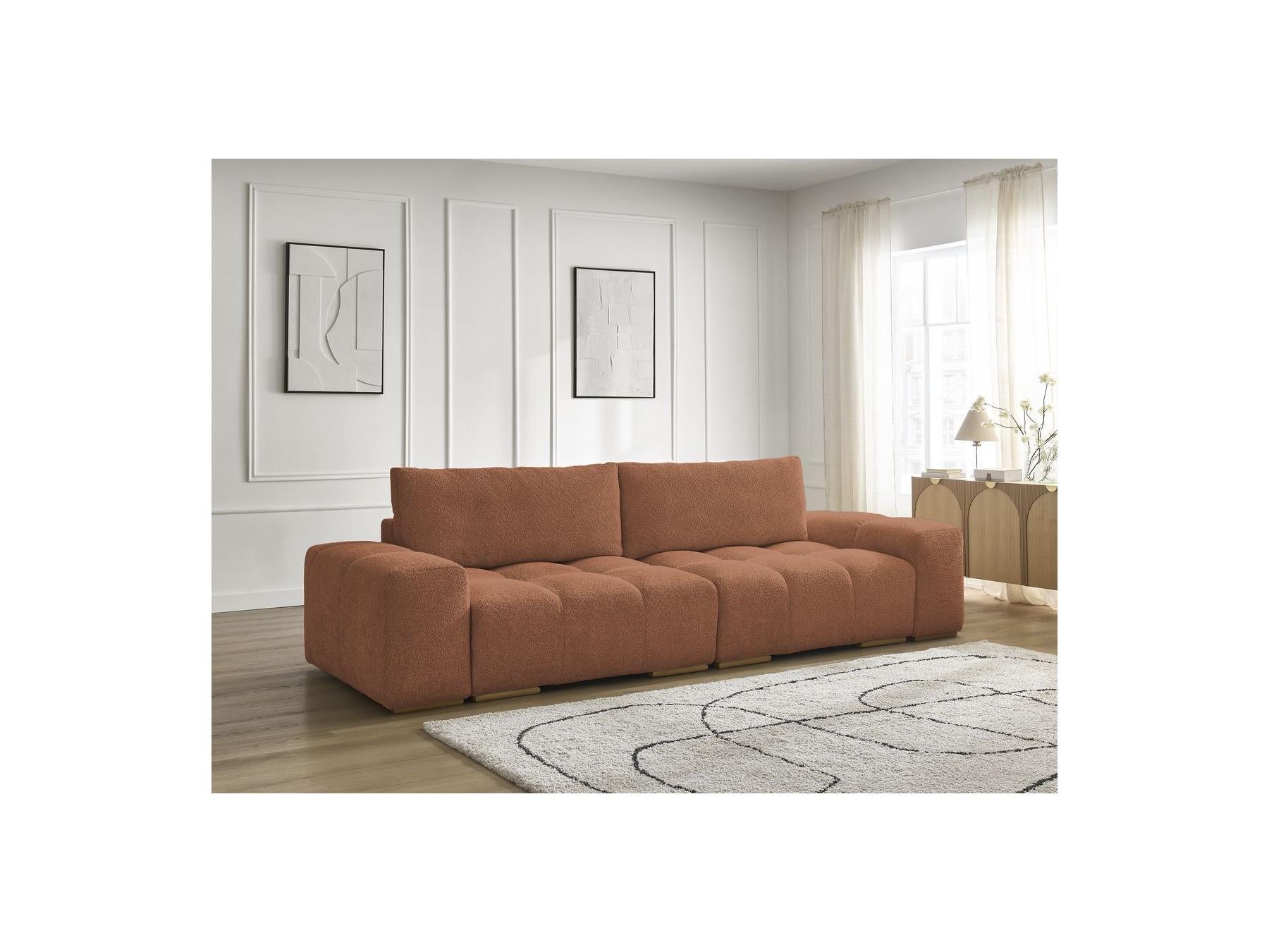 Anakin - Fixed Straight 3-Seater Sofa - Bouclé Fabric - 2 Cushions