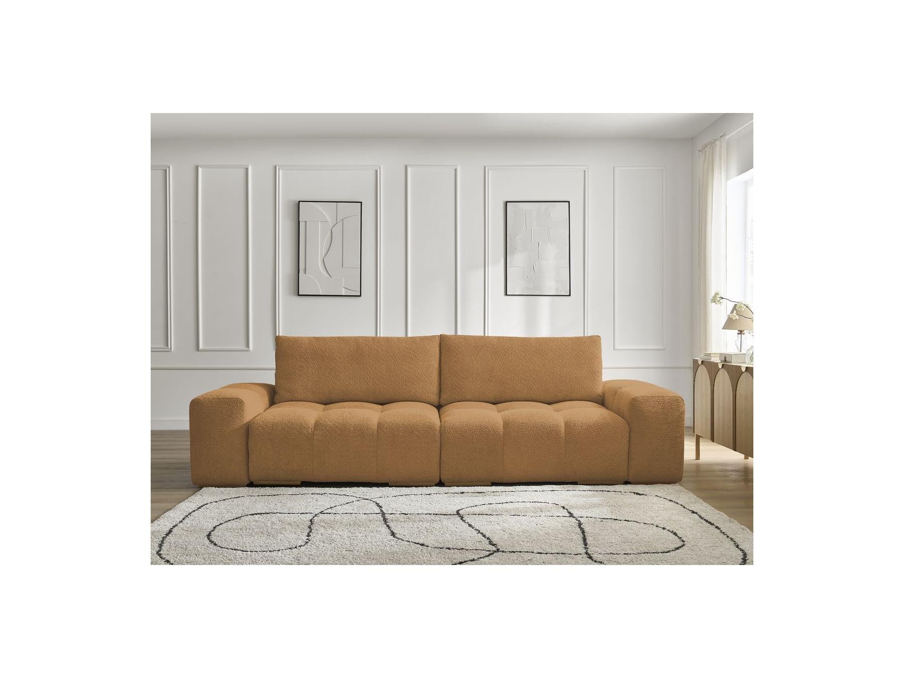 Anakin - Fixed Straight 3-Seater Sofa - Bouclé Fabric - 2 Cushions