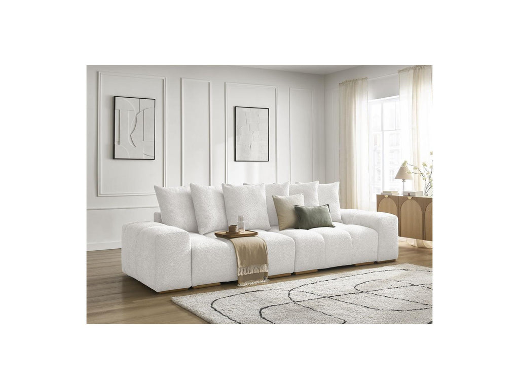 Anakin - Canapé Droit Fixe 3 Places - Tissu Bouclette - 6 Coussins