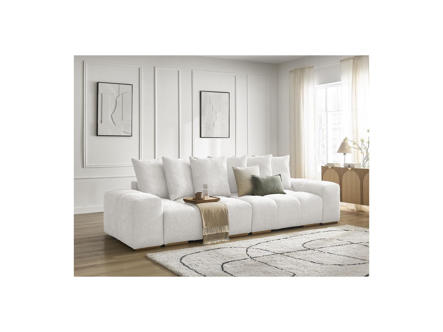 Anakin - Canapé Droit Fixe 3 Places - Tissu Bouclette - 6 Coussins