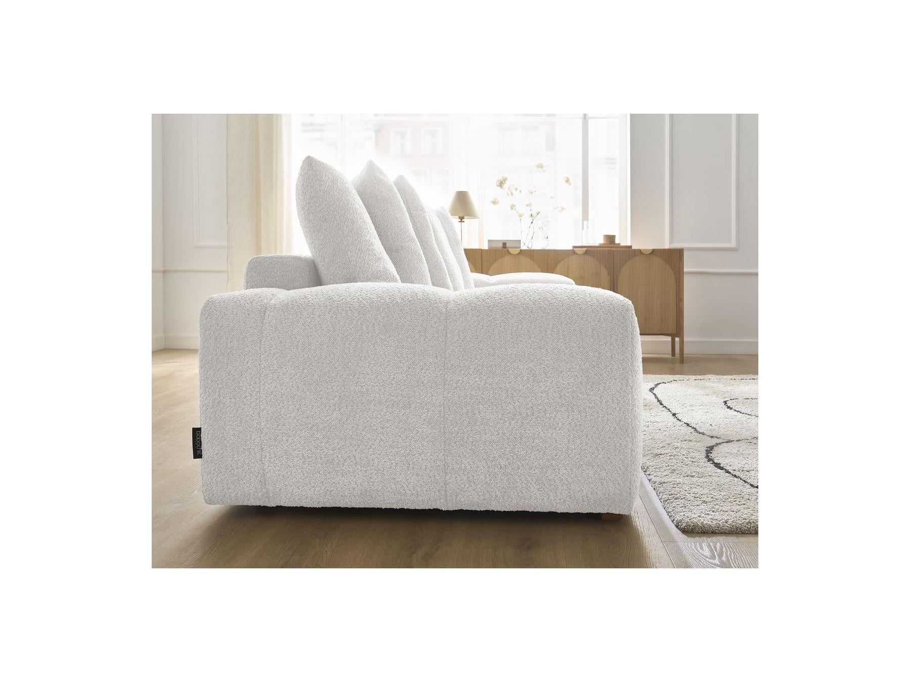 Anakin - Canapé Droit Fixe 3 Places - Tissu Bouclette - 6 Coussins