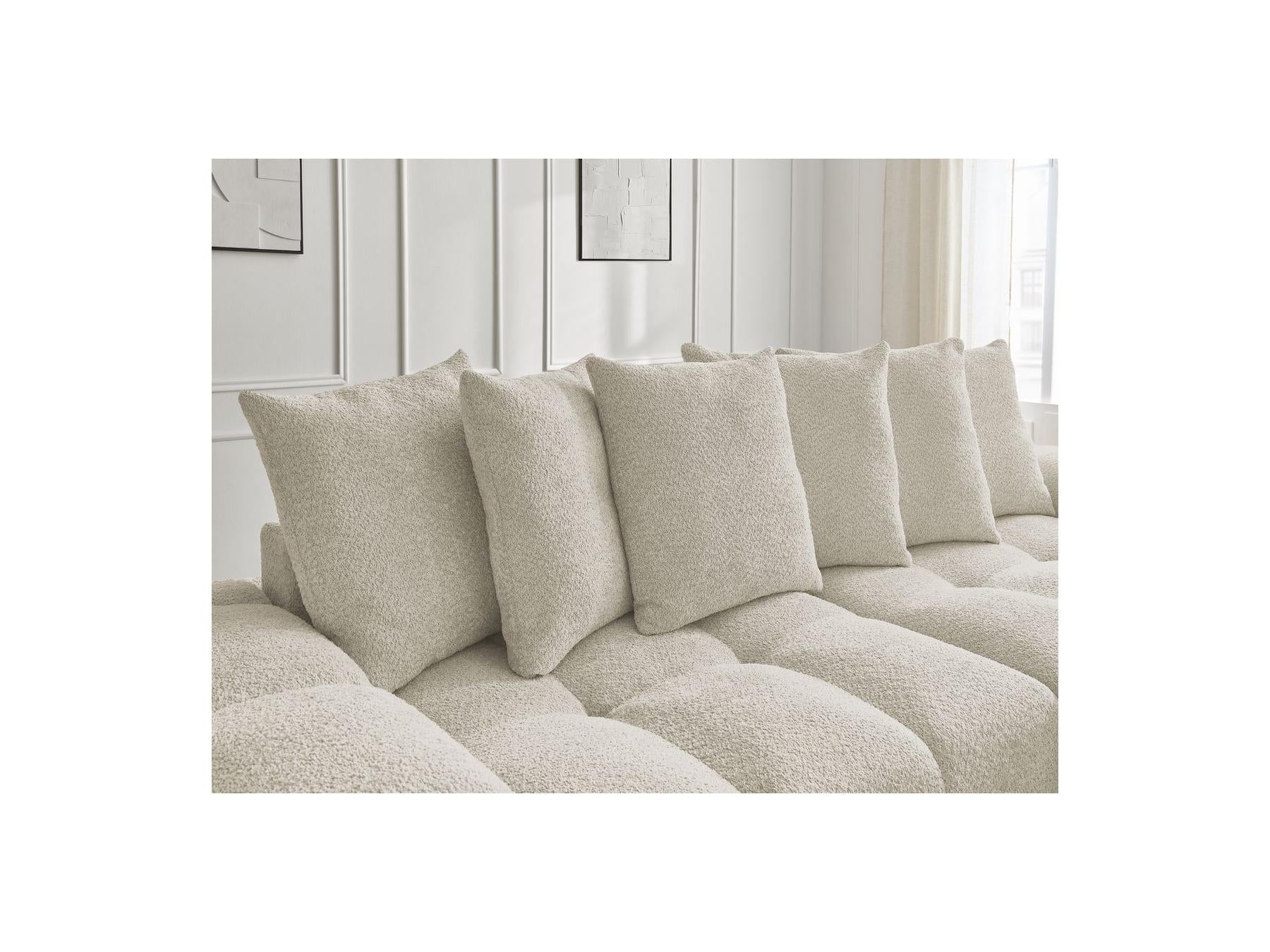 Anakin - Canapé Droit Fixe 3 Places - Tissu Bouclette - 6 Coussins