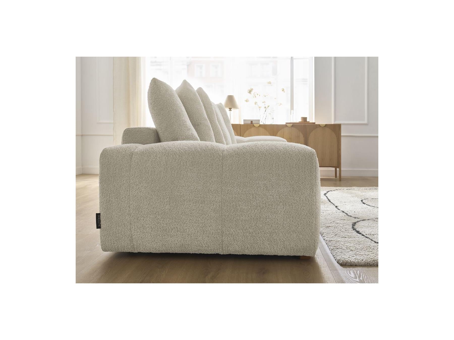 Anakin - Canapé Droit Fixe 3 Places - Tissu Bouclette - 6 Coussins
