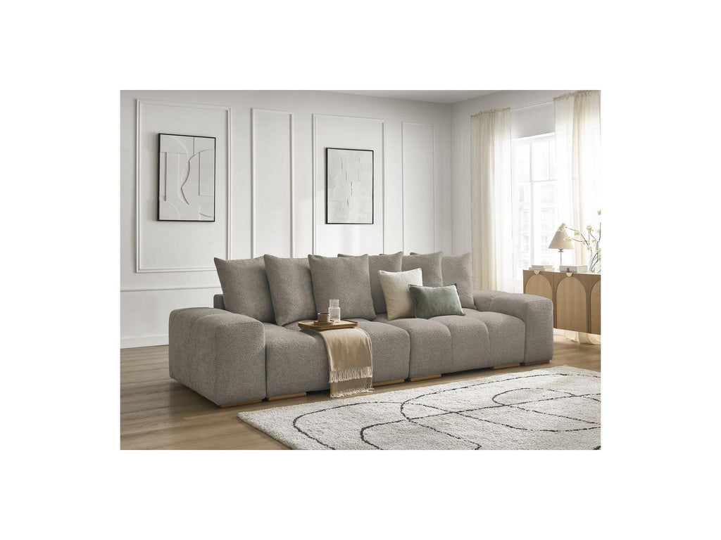 Anakin - Canapé Droit Fixe 3 Places - Tissu Bouclette - 6 Coussins