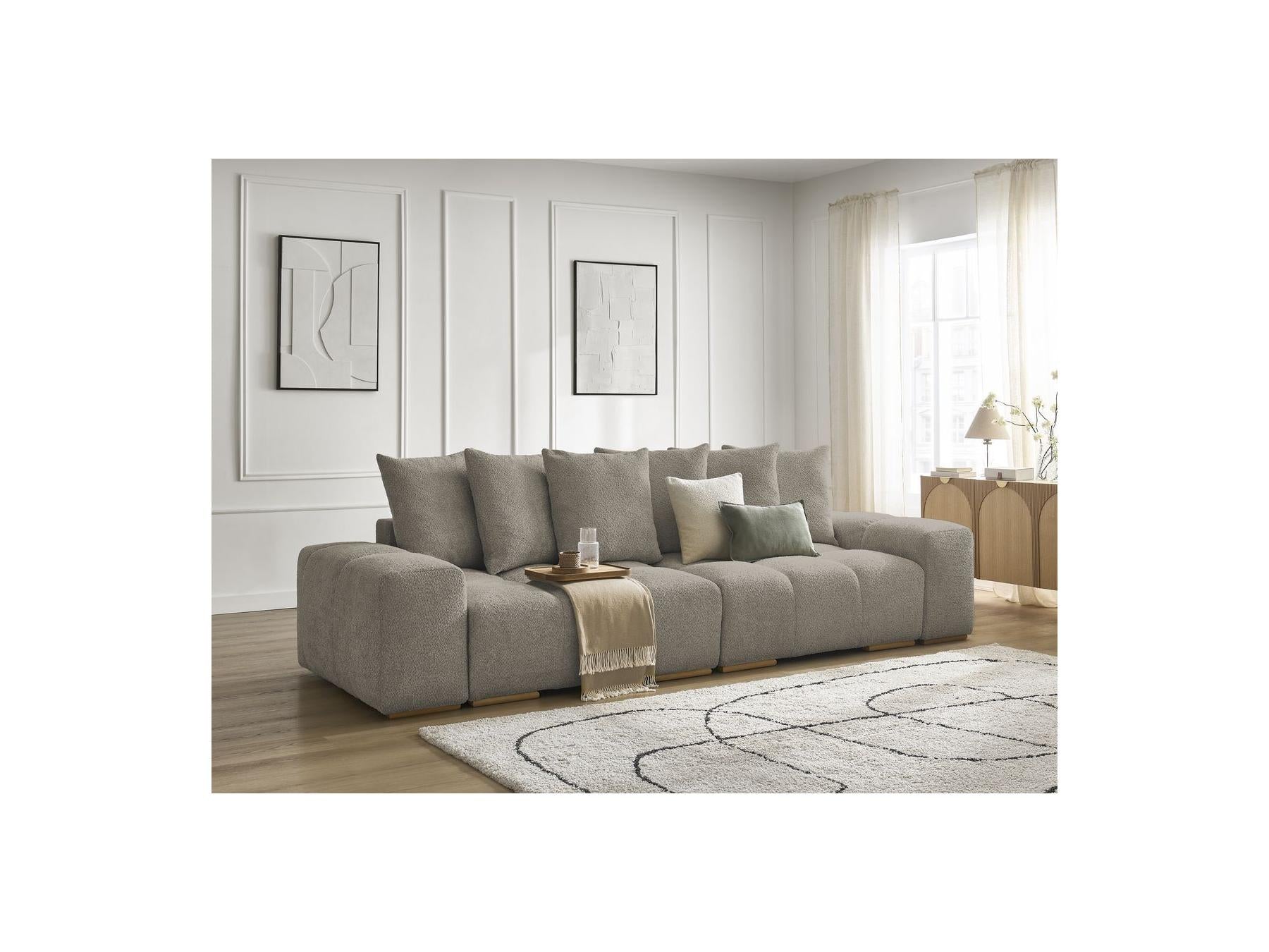 Anakin - Canapé Droit Fixe 3 Places - Tissu Bouclette - 6 Coussins