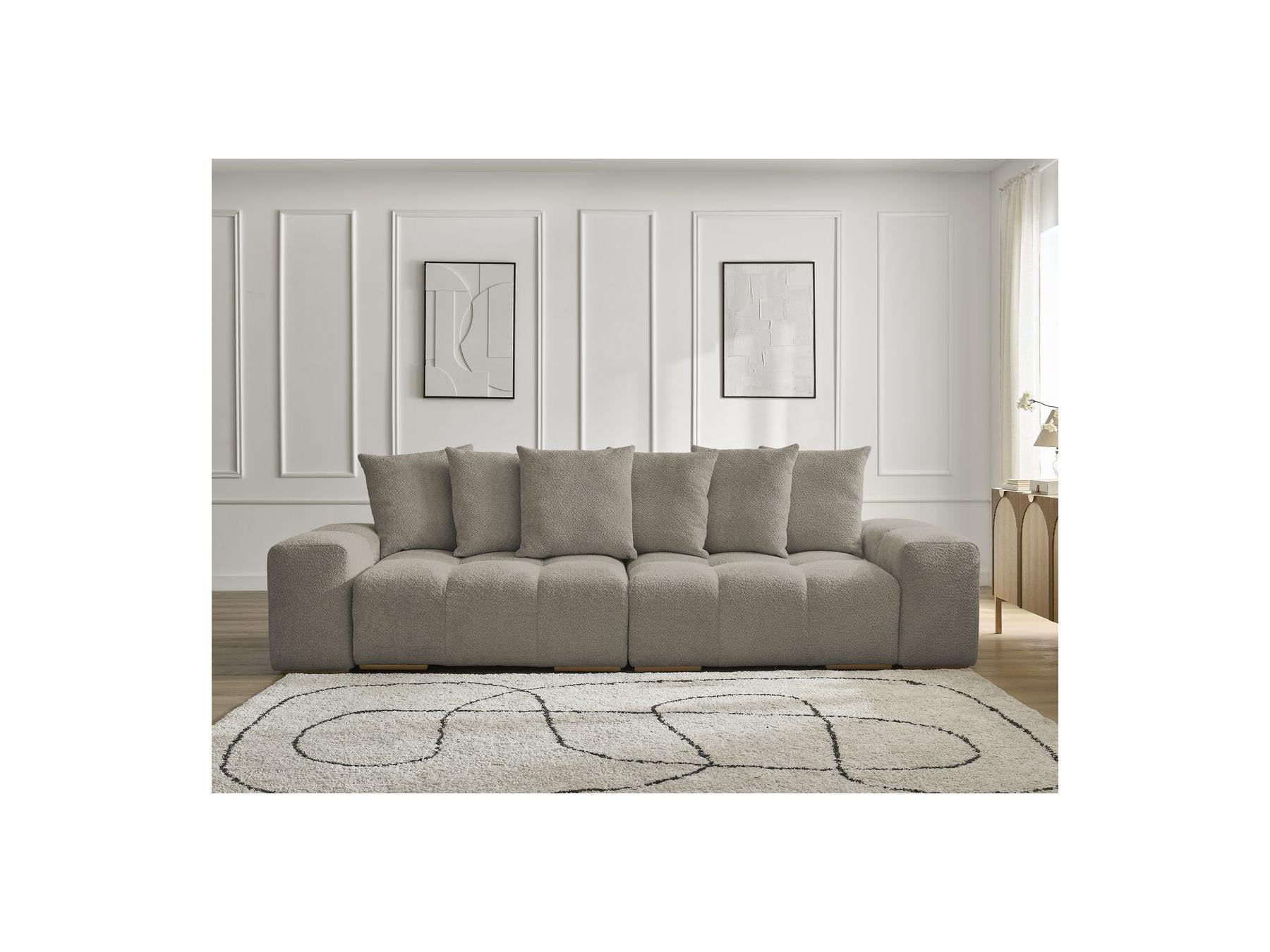 Anakin - Canapé Droit Fixe 3 Places - Tissu Bouclette - 6 Coussins
