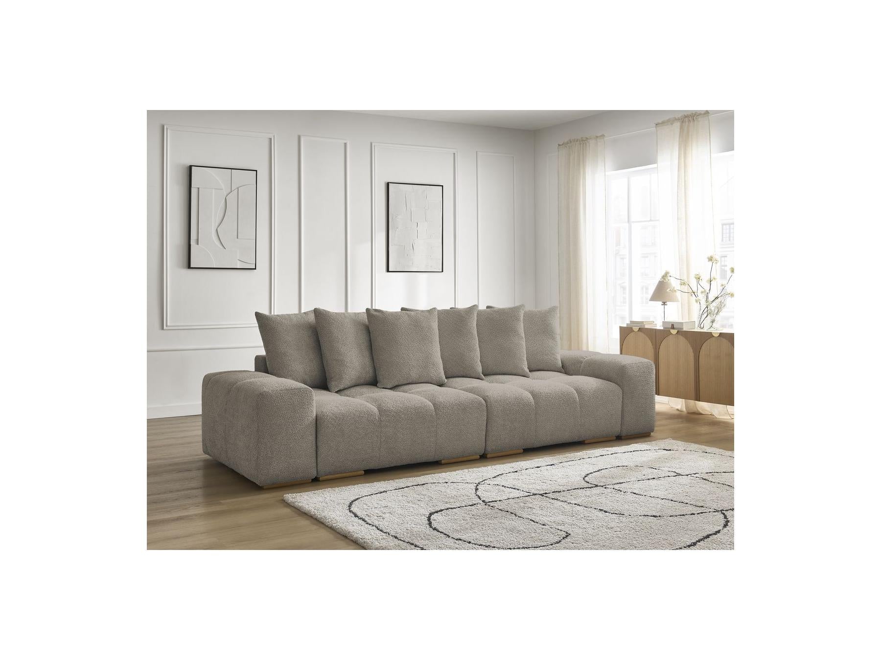 Anakin - Canapé Droit Fixe 3 Places - Tissu Bouclette - 6 Coussins