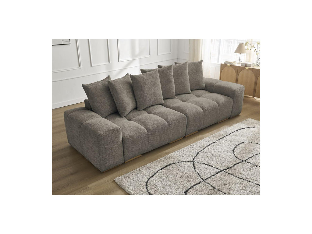 Anakin - Canapé Droit Fixe 3 Places - Tissu Bouclette - 6 Coussins