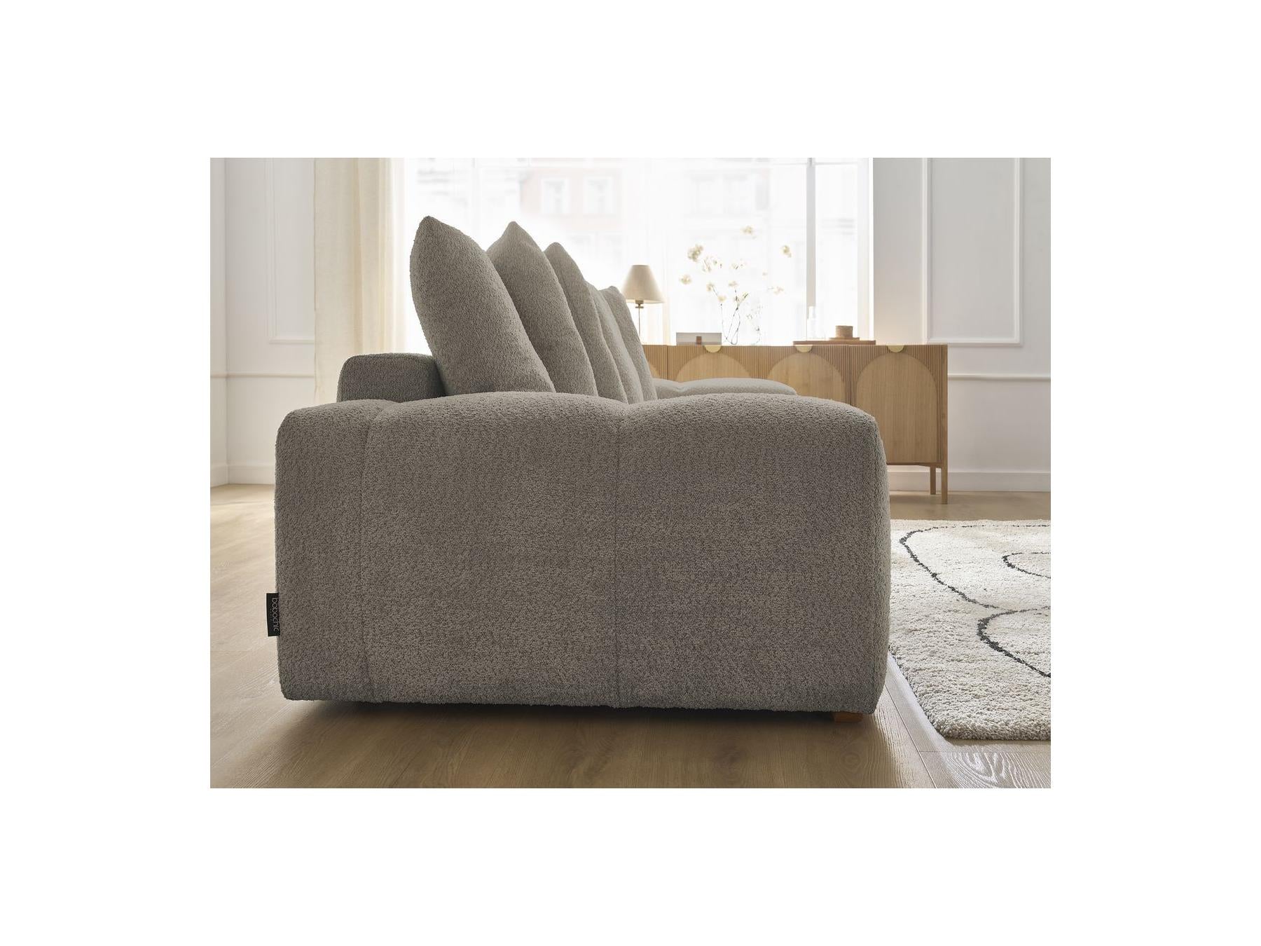 Anakin - Canapé Droit Fixe 3 Places - Tissu Bouclette - 6 Coussins