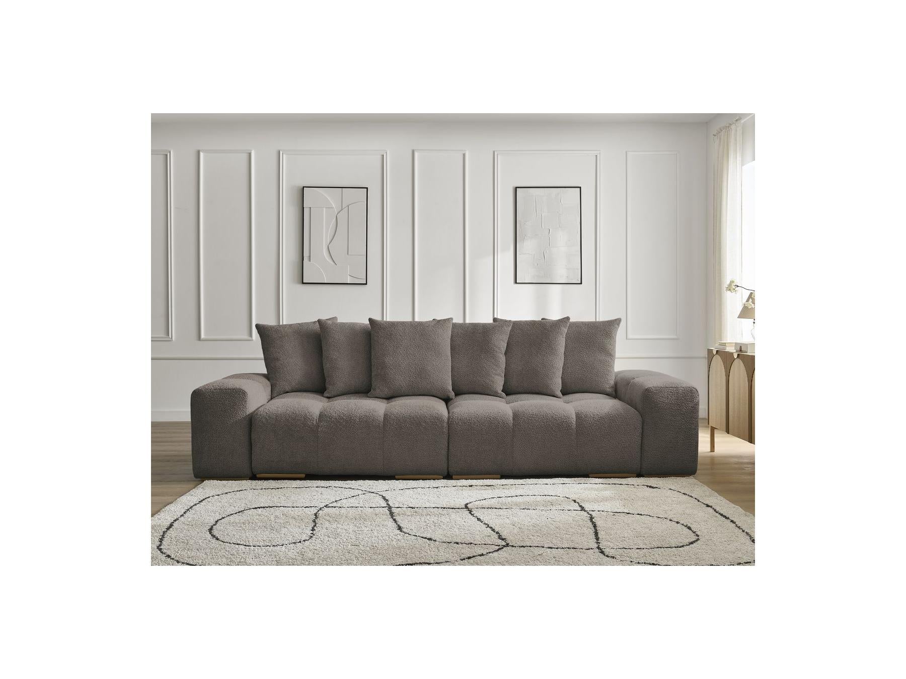 Anakin - Canapé Droit Fixe 3 Places - Tissu Bouclette - 6 Coussins
