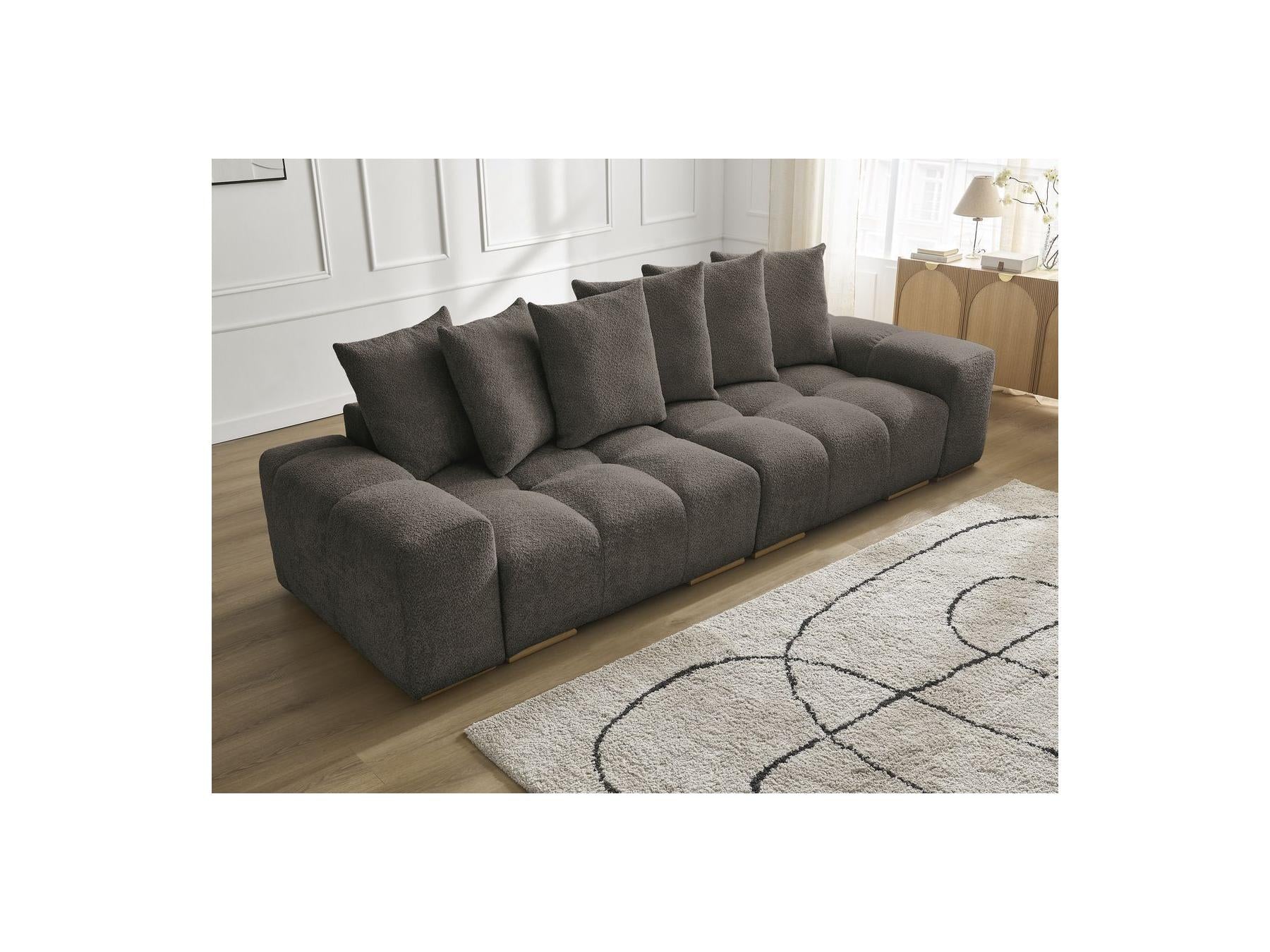 Anakin - Canapé Droit Fixe 3 Places - Tissu Bouclette - 6 Coussins
