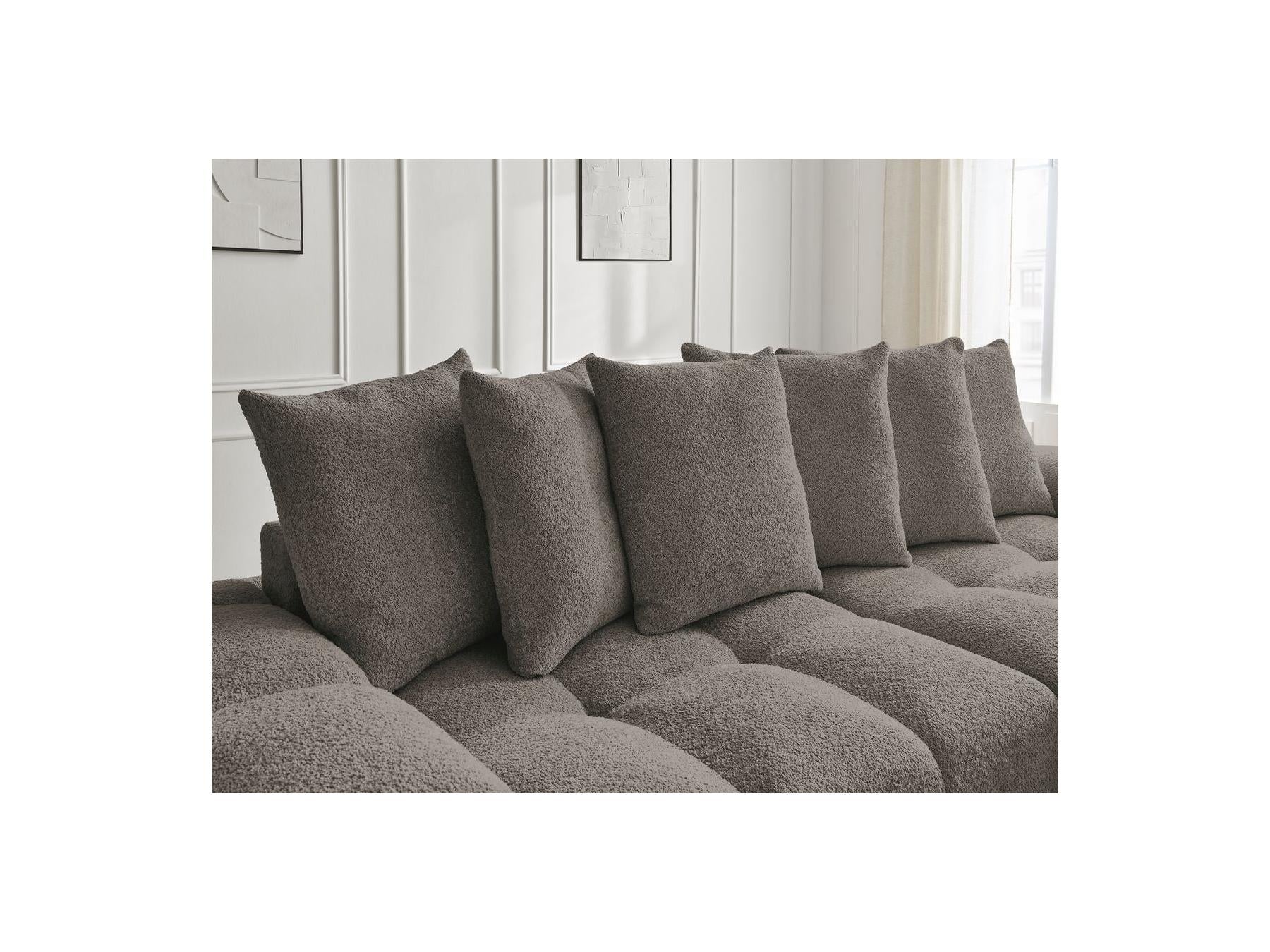 Anakin - Canapé Droit Fixe 3 Places - Tissu Bouclette - 6 Coussins