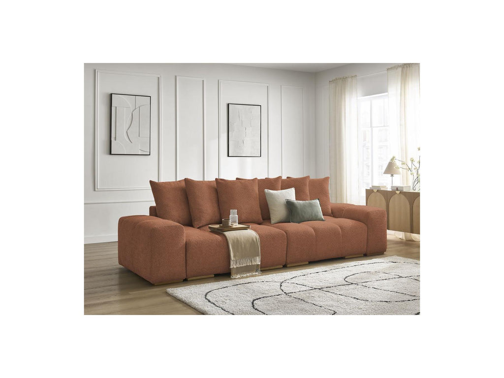Anakin - Canapé Droit Fixe 3 Places - Tissu Bouclette - 6 Coussins