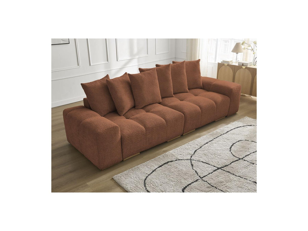 Anakin - Canapé Droit Fixe 3 Places - Tissu Bouclette - 6 Coussins