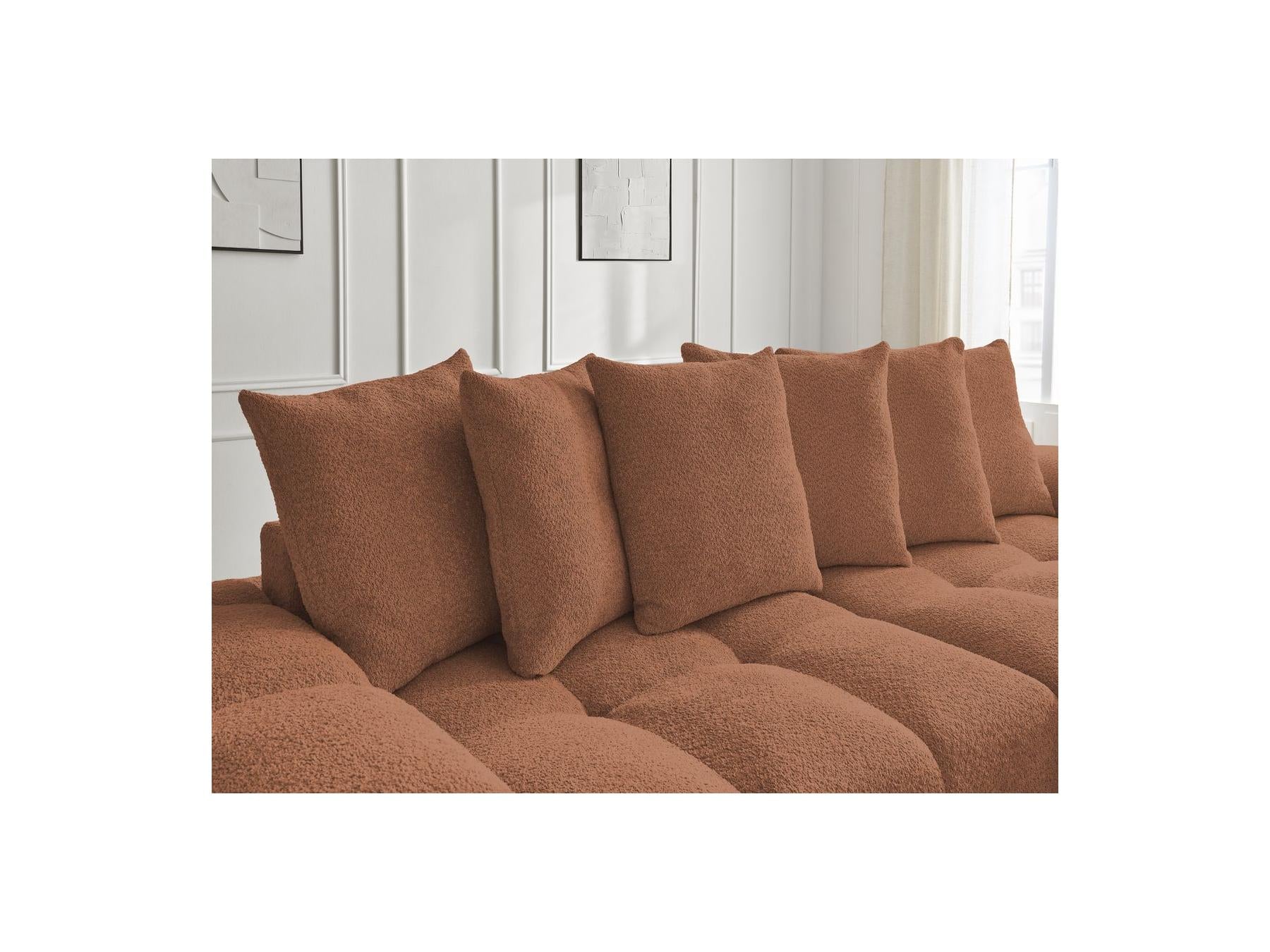 Anakin - Canapé Droit Fixe 3 Places - Tissu Bouclette - 6 Coussins