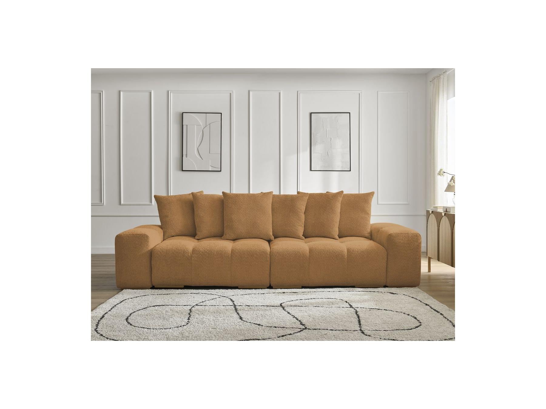 Anakin - Canapé Droit Fixe 3 Places - Tissu Bouclette - 6 Coussins
