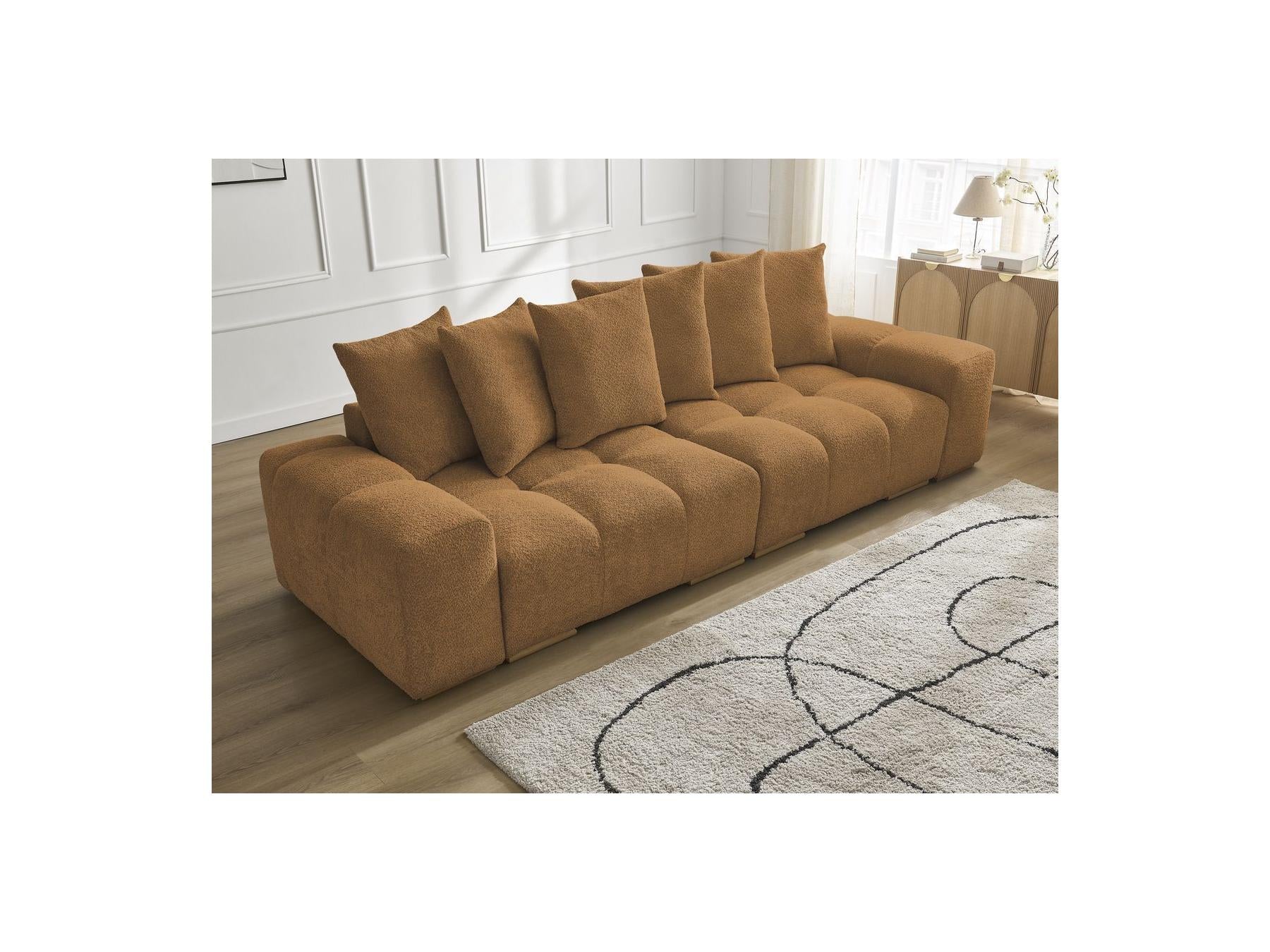 Anakin - Canapé Droit Fixe 3 Places - Tissu Bouclette - 6 Coussins