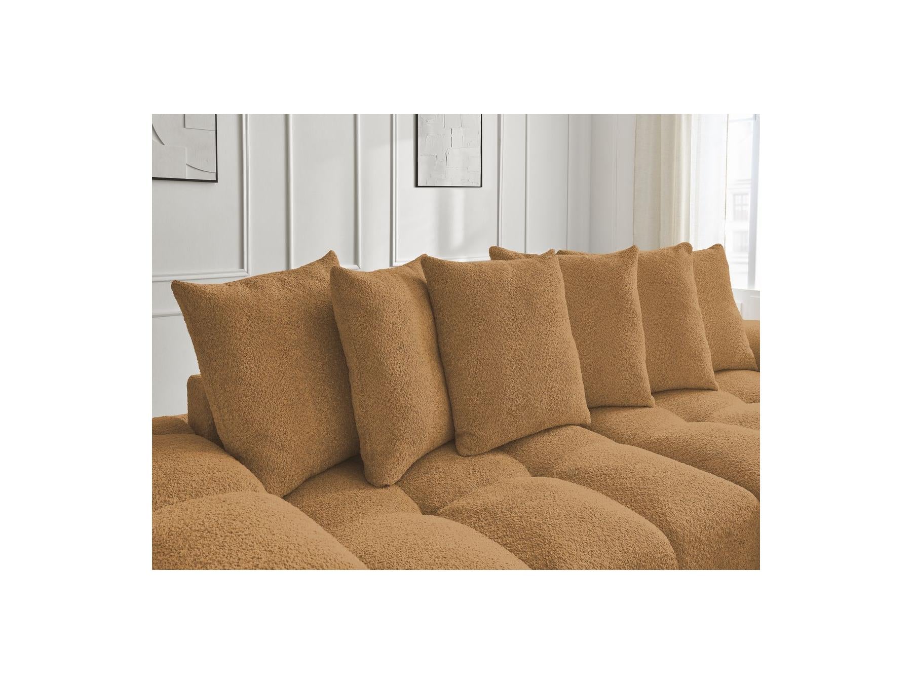 Anakin - Canapé Droit Fixe 3 Places - Tissu Bouclette - 6 Coussins