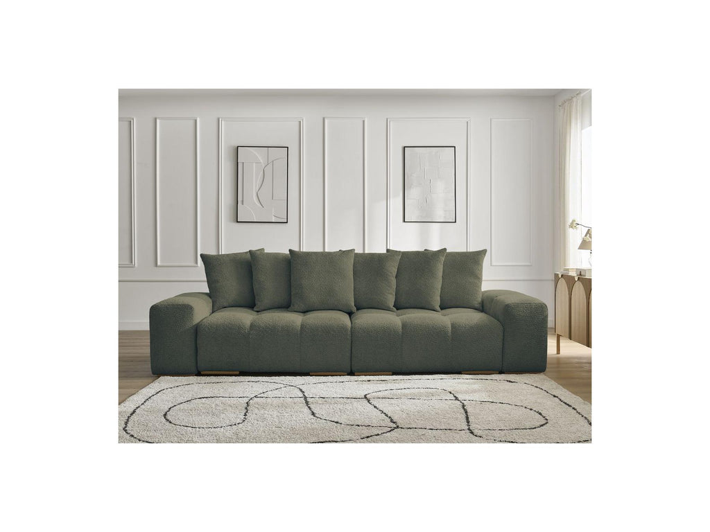 Anakin - Canapé Droit Fixe 3 Places - Tissu Bouclette - 6 Coussins