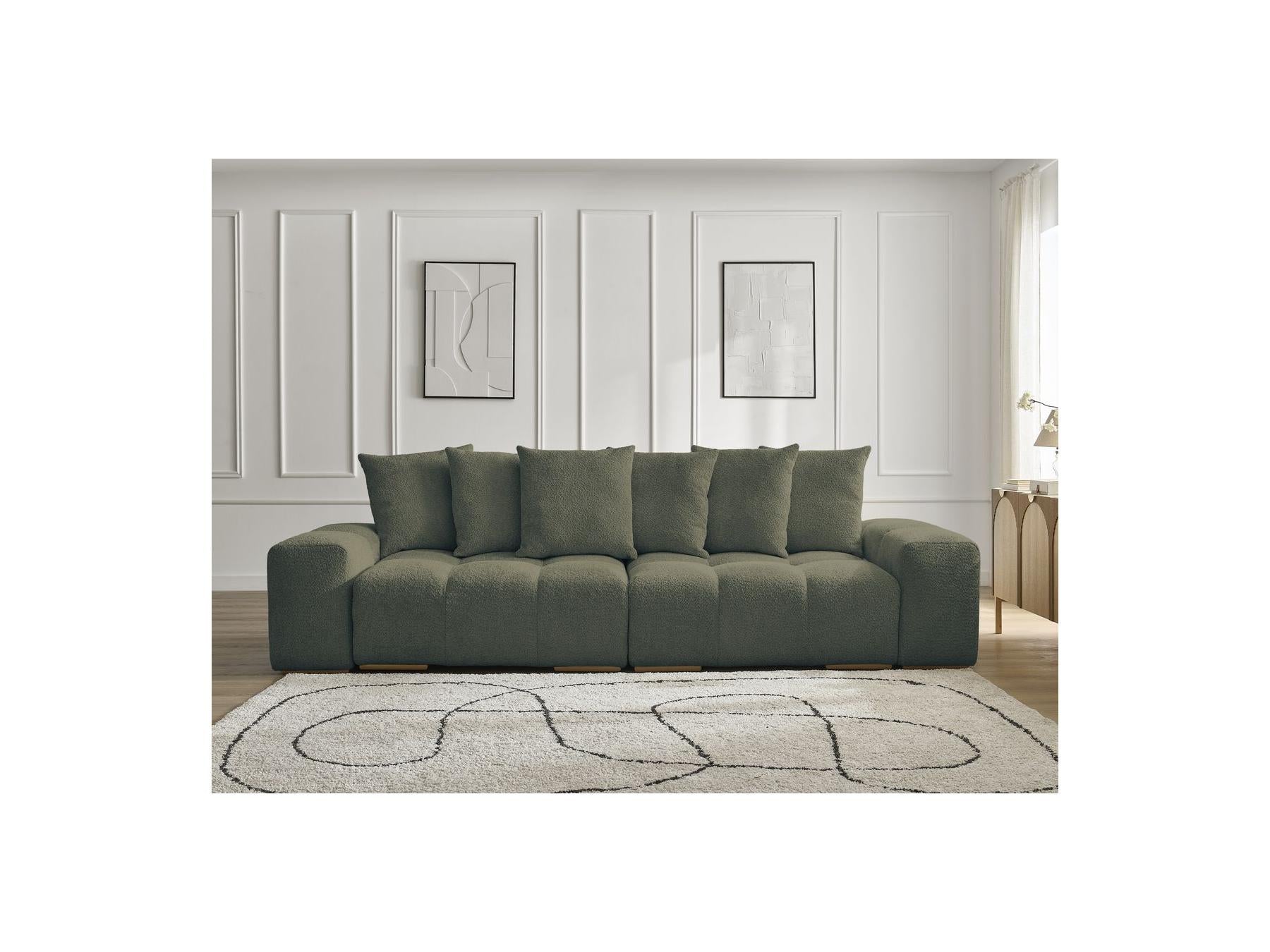 Anakin - Canapé Droit Fixe 3 Places - Tissu Bouclette - 6 Coussins