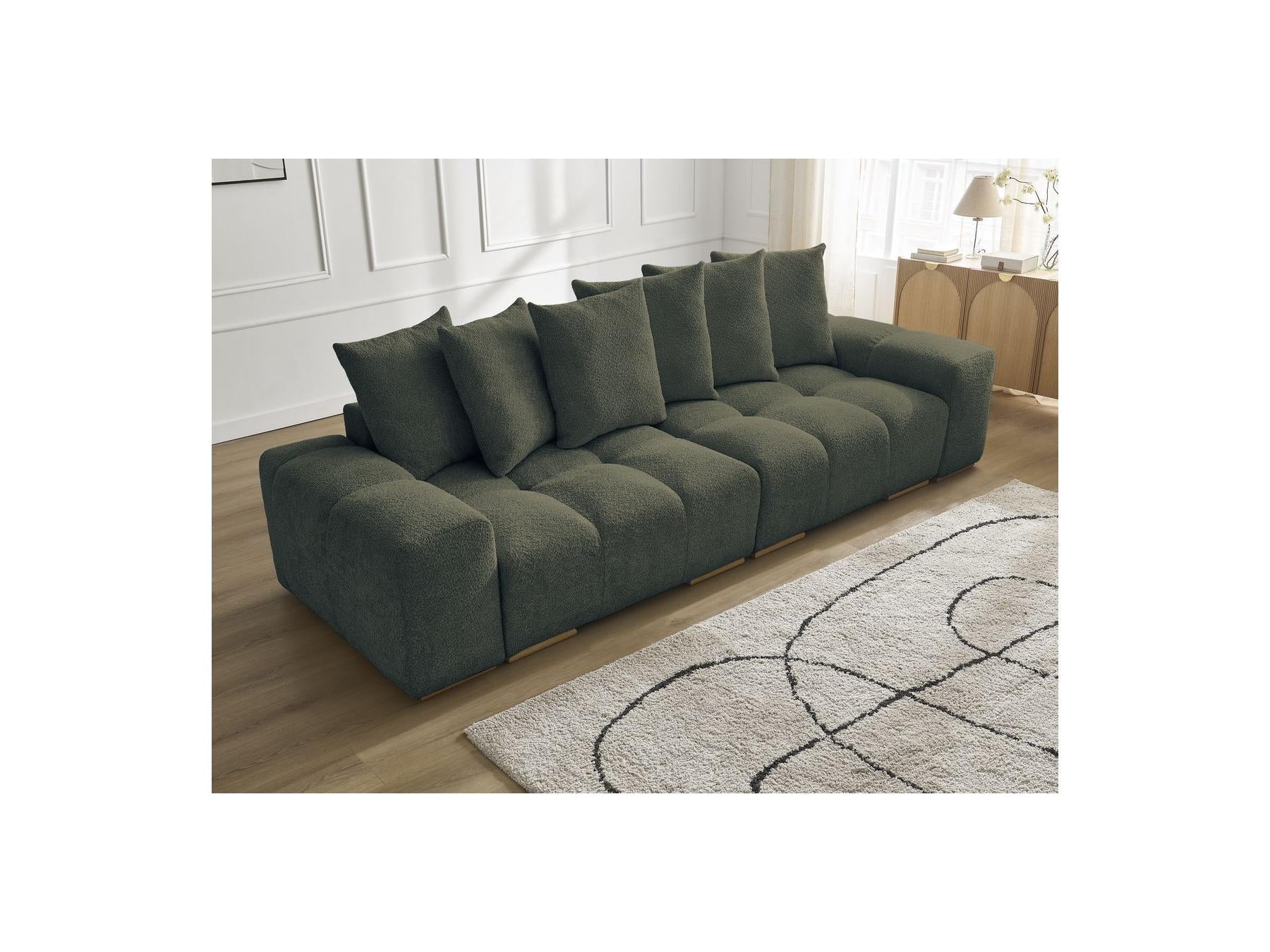 Anakin - Canapé Droit Fixe 3 Places - Tissu Bouclette - 6 Coussins
