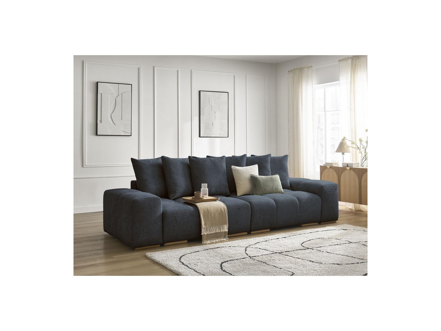 Anakin - Canapé Droit Fixe 3 Places - Tissu Bouclette - 6 Coussins