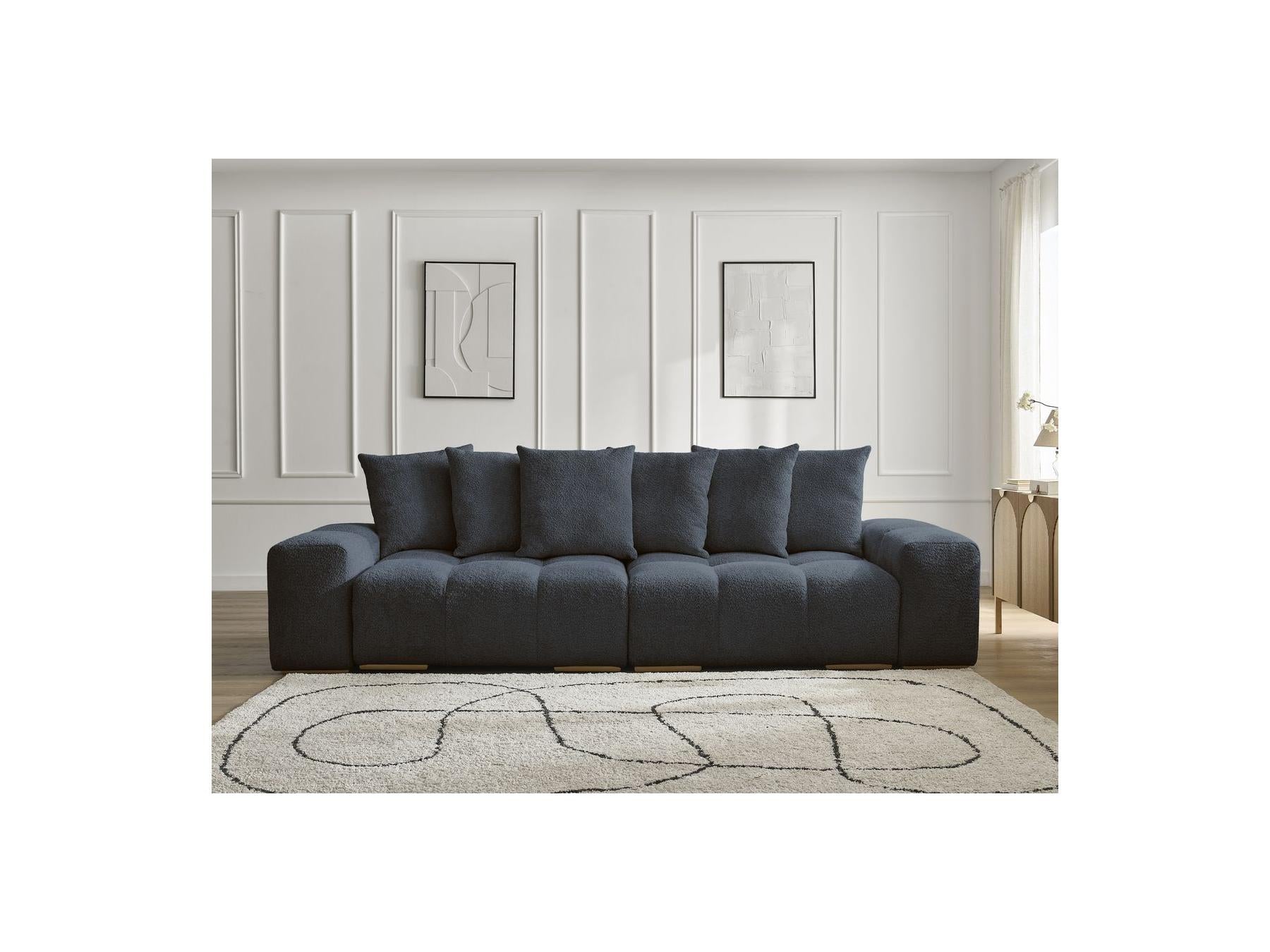 Anakin - Canapé Droit Fixe 3 Places - Tissu Bouclette - 6 Coussins