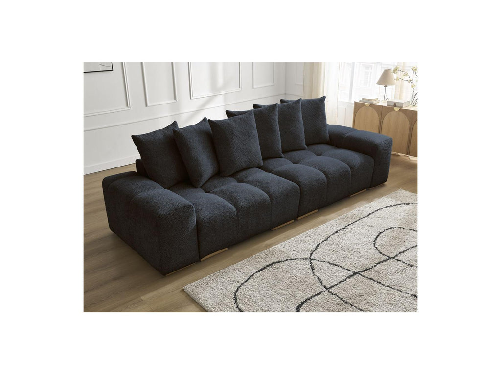 Anakin - Canapé Droit Fixe 3 Places - Tissu Bouclette - 6 Coussins