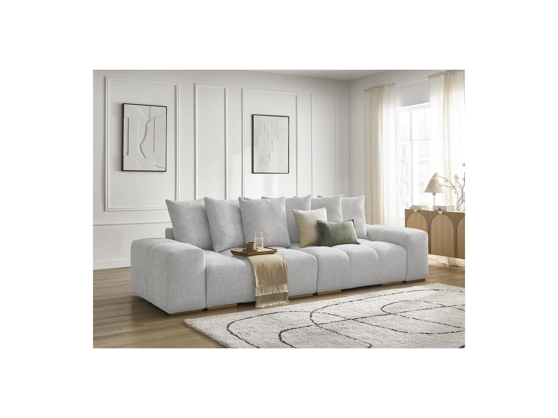 Anakin - Canapé Droit Fixe 3 Places - Tissu Bouclette - 6 Coussins