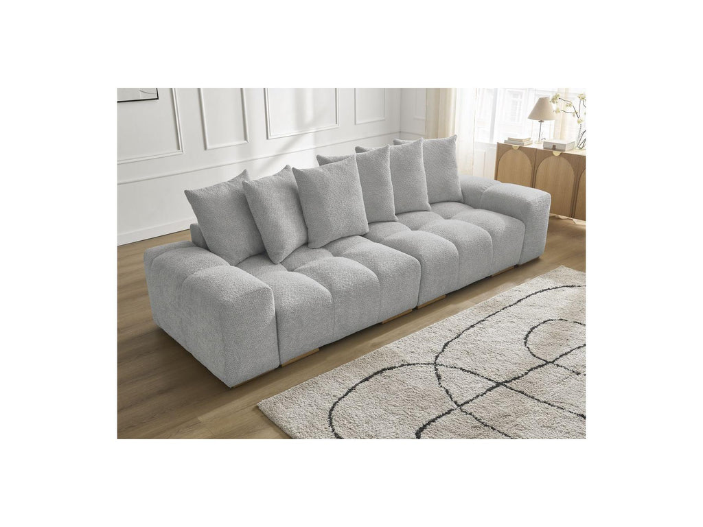 Anakin - Canapé Droit Fixe 3 Places - Tissu Bouclette - 6 Coussins