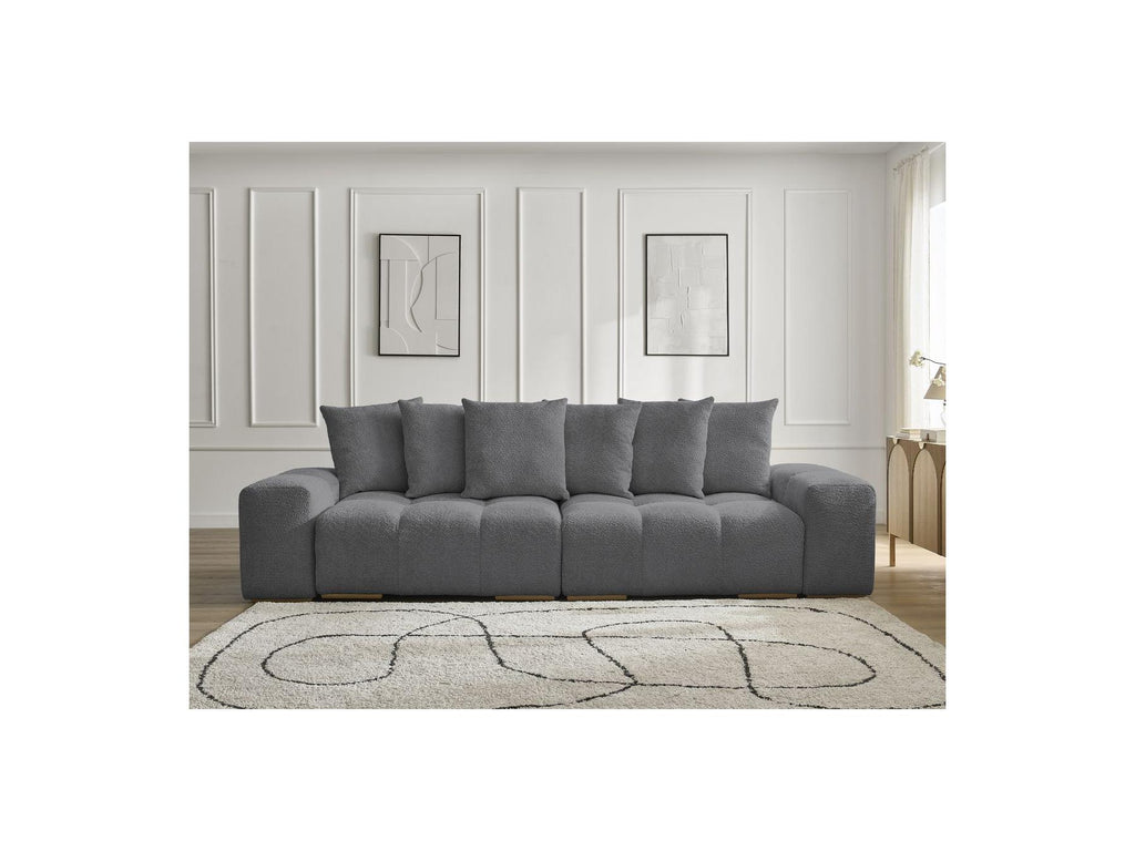 Anakin - Canapé Droit Fixe 3 Places - Tissu Bouclette - 6 Coussins
