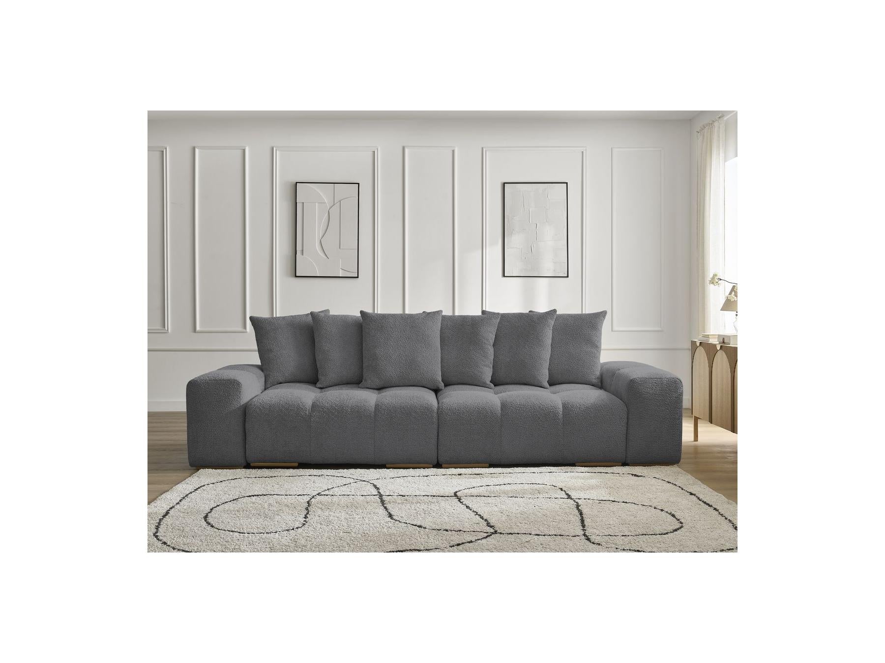 Anakin - Canapé Droit Fixe 3 Places - Tissu Bouclette - 6 Coussins
